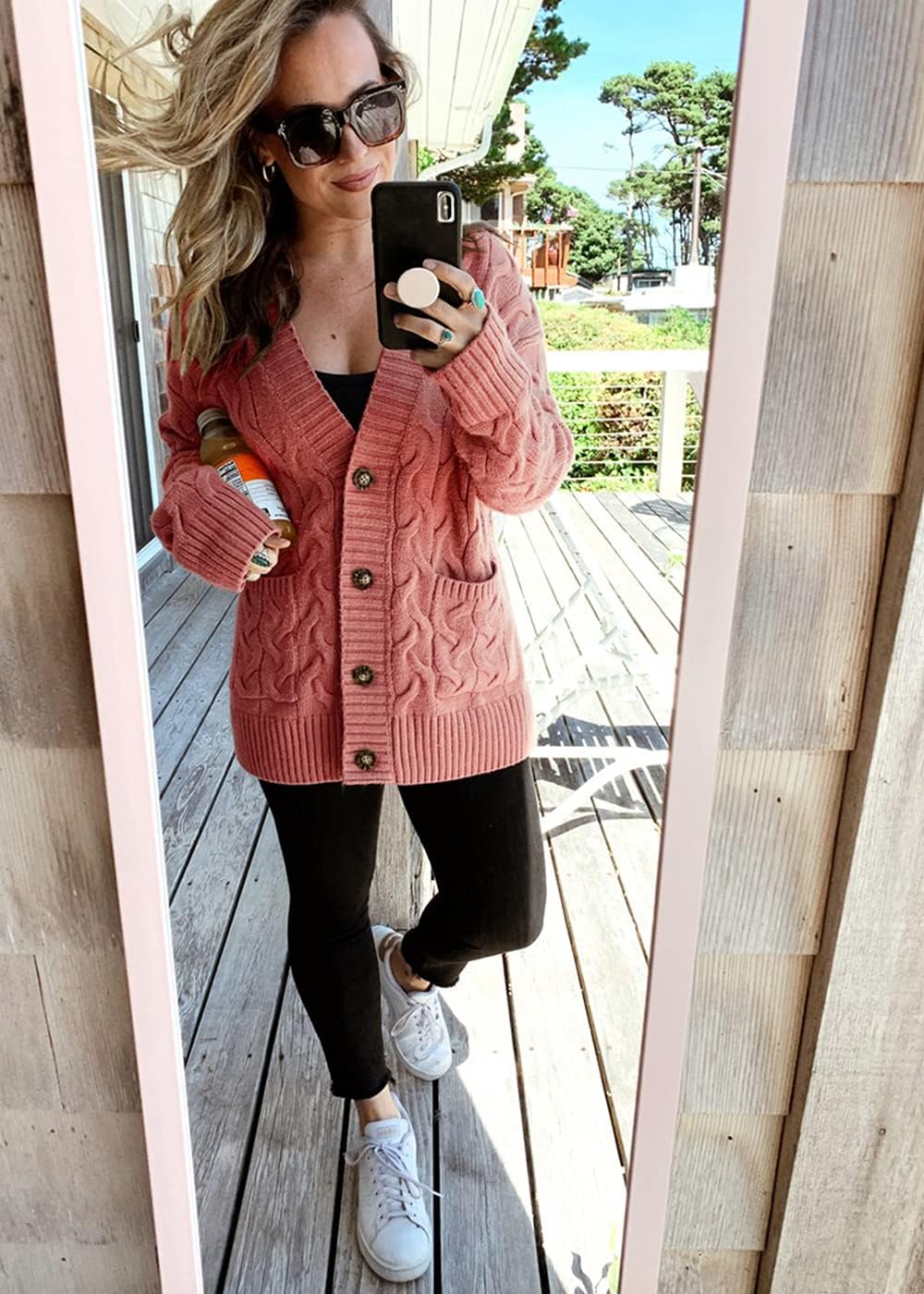 PRETTYGARDEN Women's Open Front Cardigan Sweaters Fall Fashion Button Down Cable Knit Chunky Winter Clothing Outerwear Coats - Image 7