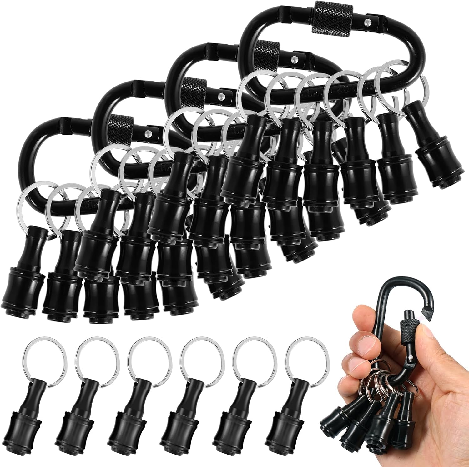 24Pcs Bit Holder Keychain 1/4inch Hex Shaft Screwdriver Bit Holder Portable Extension Bar Keychain Screw Adapter Aluminum Alloy Drill Extension Bit Holder with 4 Carabiner for Screw Driver