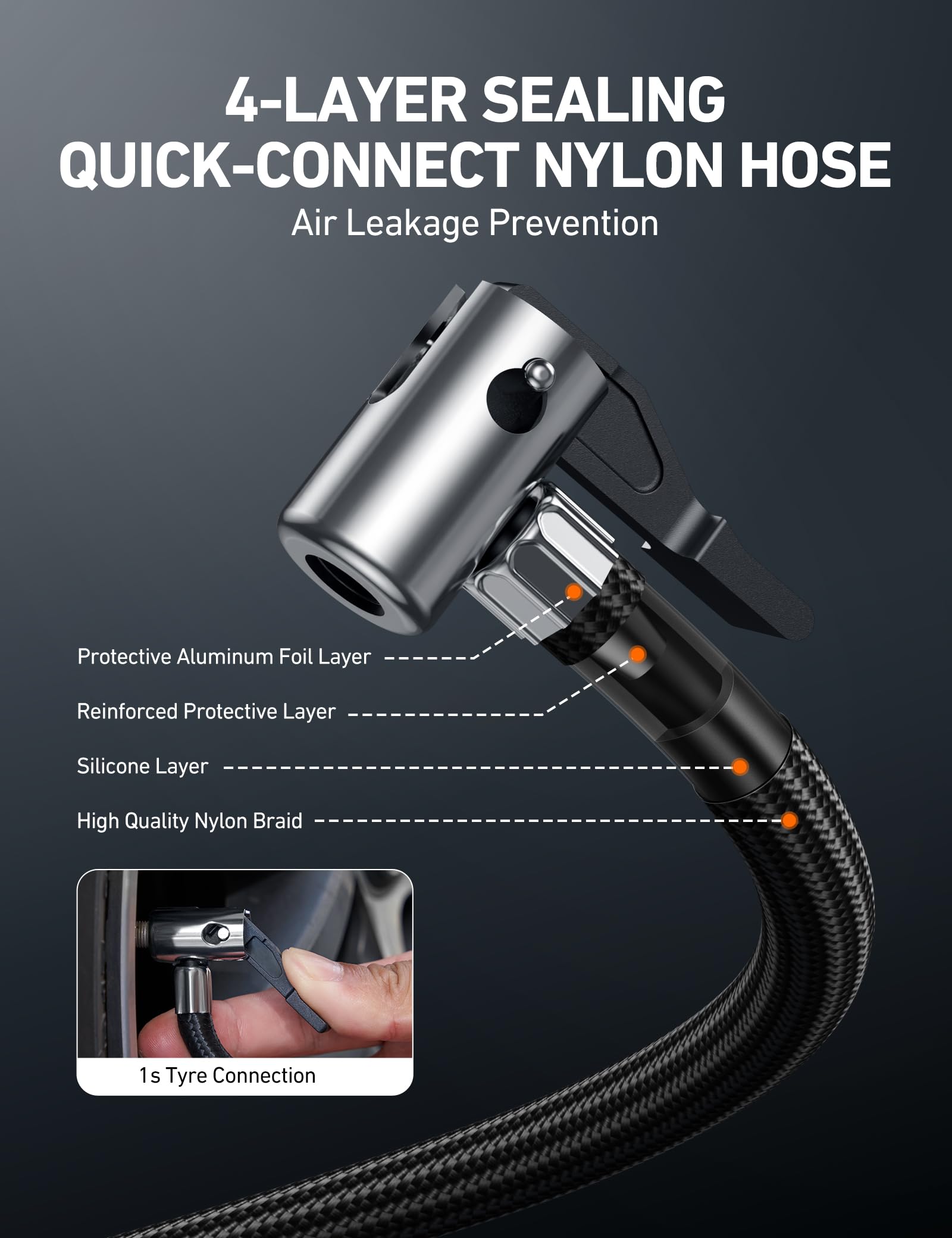 AstroAI Car Tyre Inflator Air Compressor, USB Rechargeable Battery Cordless Tyre Inflator, 150PSI Portable Handheld Tyre Pump Digital with Torch and 4 Adaptors for Car, Motorcycle Bike, Ball — view 7