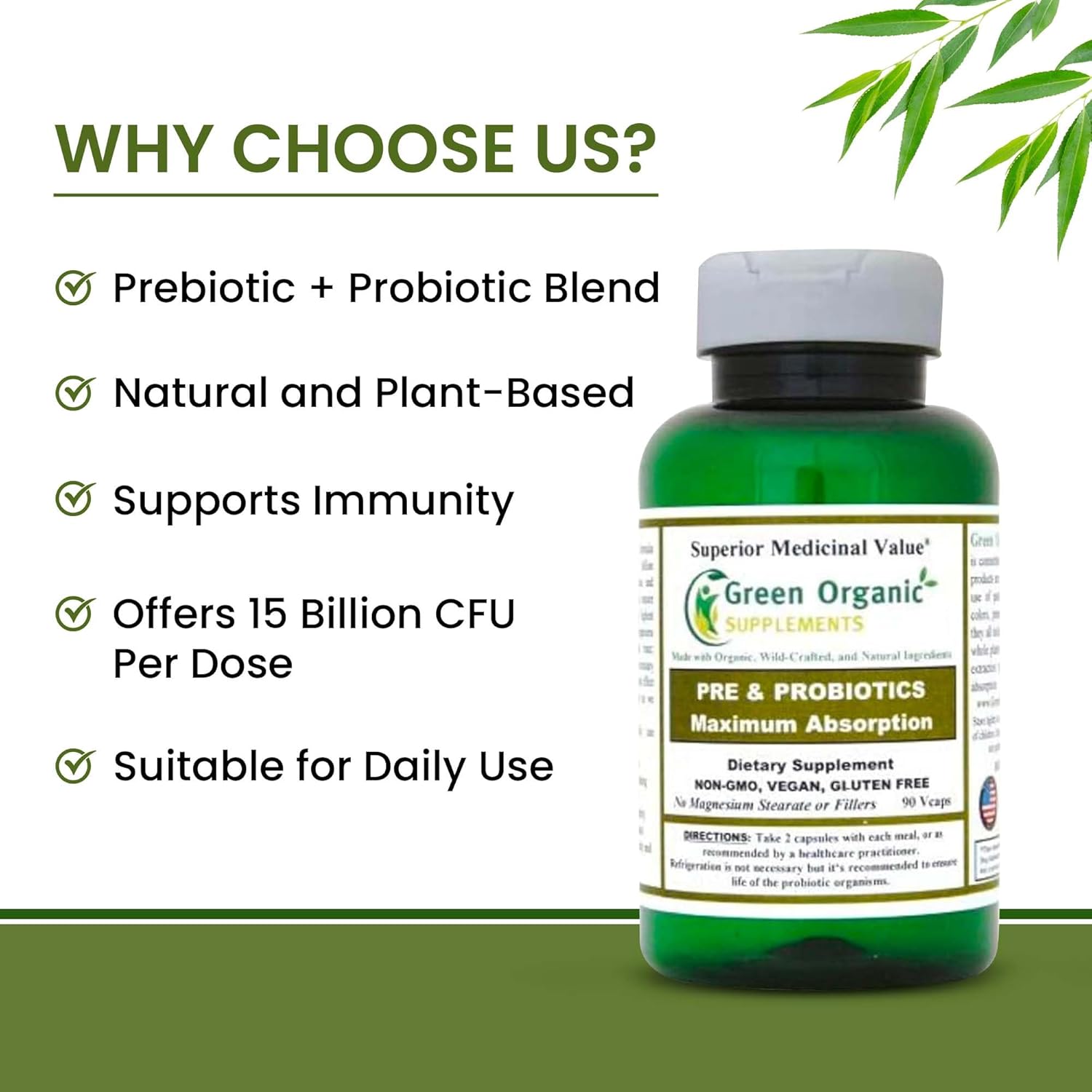 Green Organic Supplements Probiotics + Prebiotics (Pack of 1)