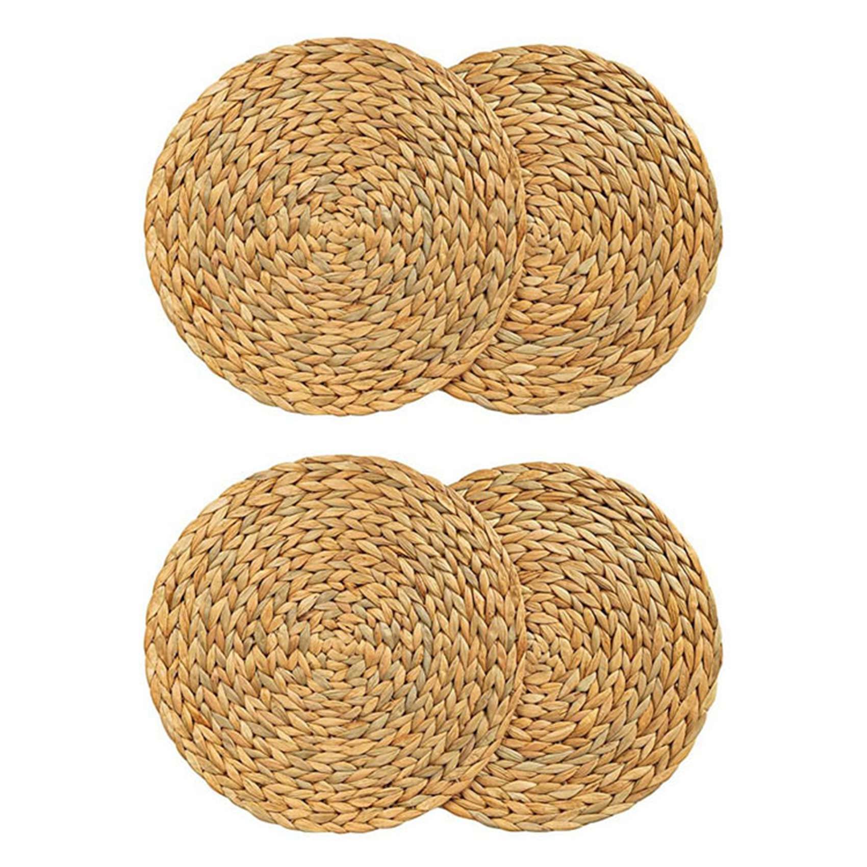 Hndhbfgrt 4 Pack Round Water Hyacinth Placemat,Quality Woven Wicker Table Place Mats,38cm