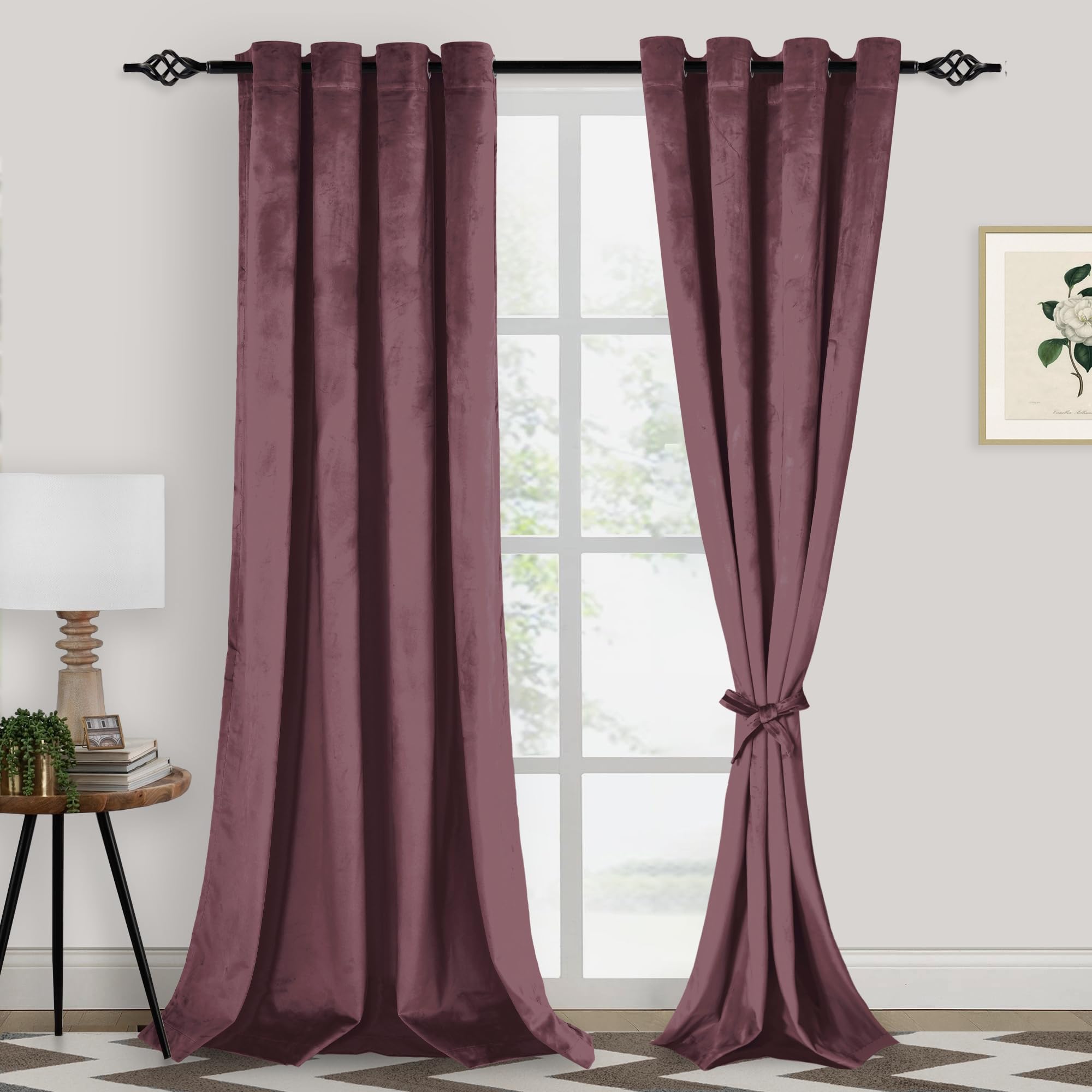 XWZO Velvet Curtains 90 Inches Long - Grass Green Thick Room Darkening Thermal Insulated Grommet Window Treatment for Bedroom/Theater/Living Room with Tiebacks, W52 x L90, Set of 2 Panels — image 1