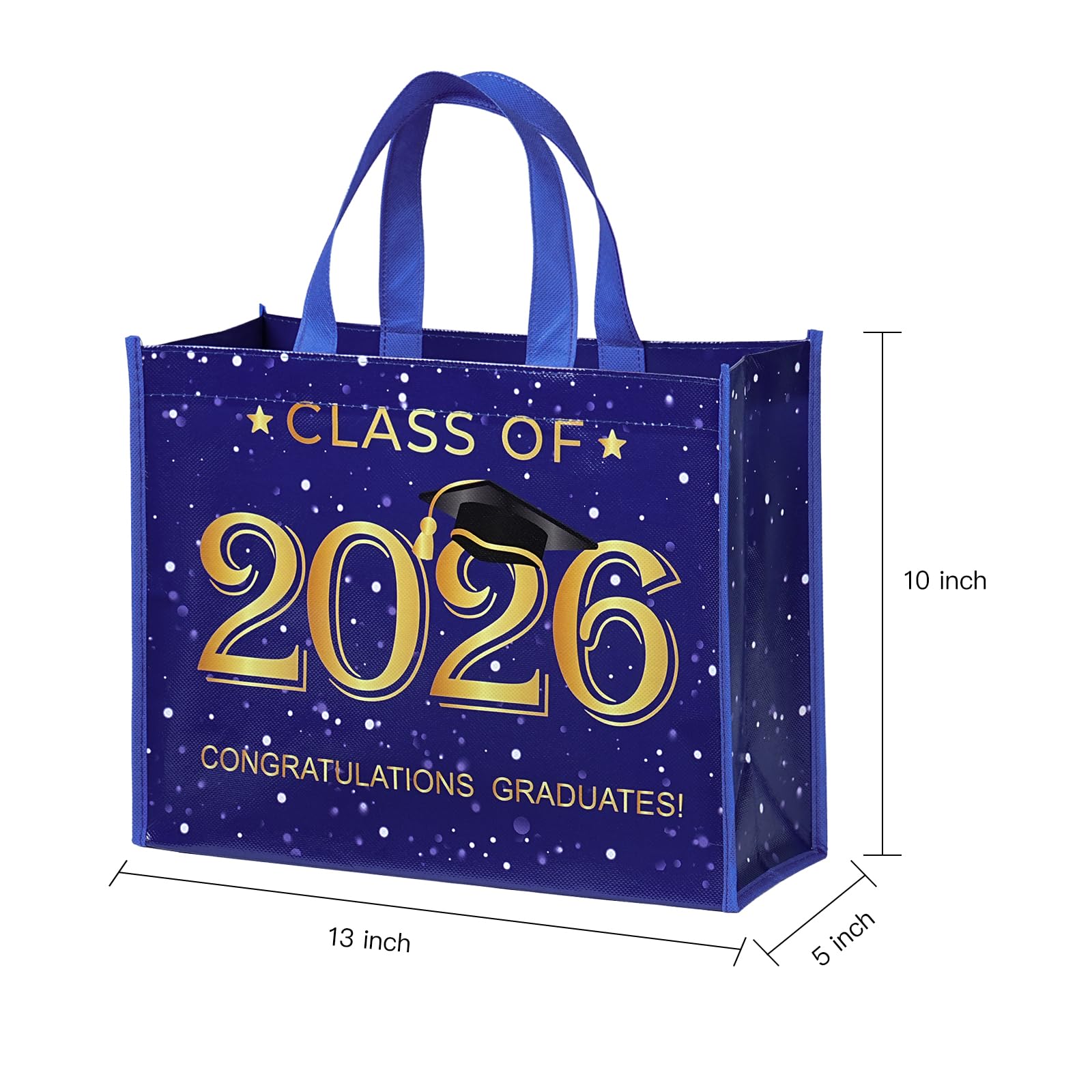 WRAPAHOLIC Large Reusable Graduation Gift Bag with Handles - 10 x 5 x 13 inch - Gold Foil 2026 Graduate Gift Bag