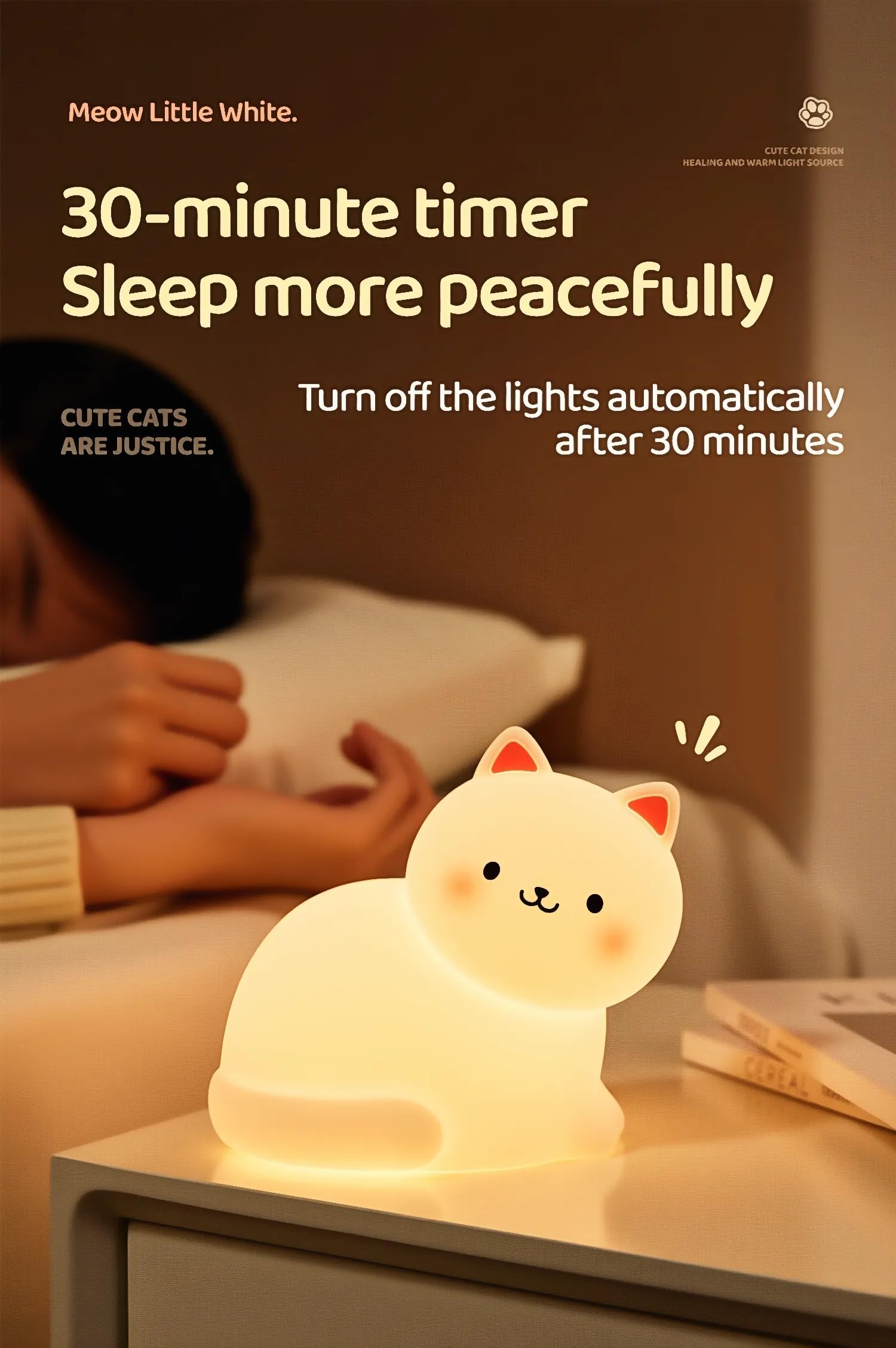 Luz nocturna de gato para niños, bonita lámpara de noche de gato, recargable, regulable, luz nocturna LED de silicona con 7 colores, lámpara de temporización, regalo kawaii, cumpleaños