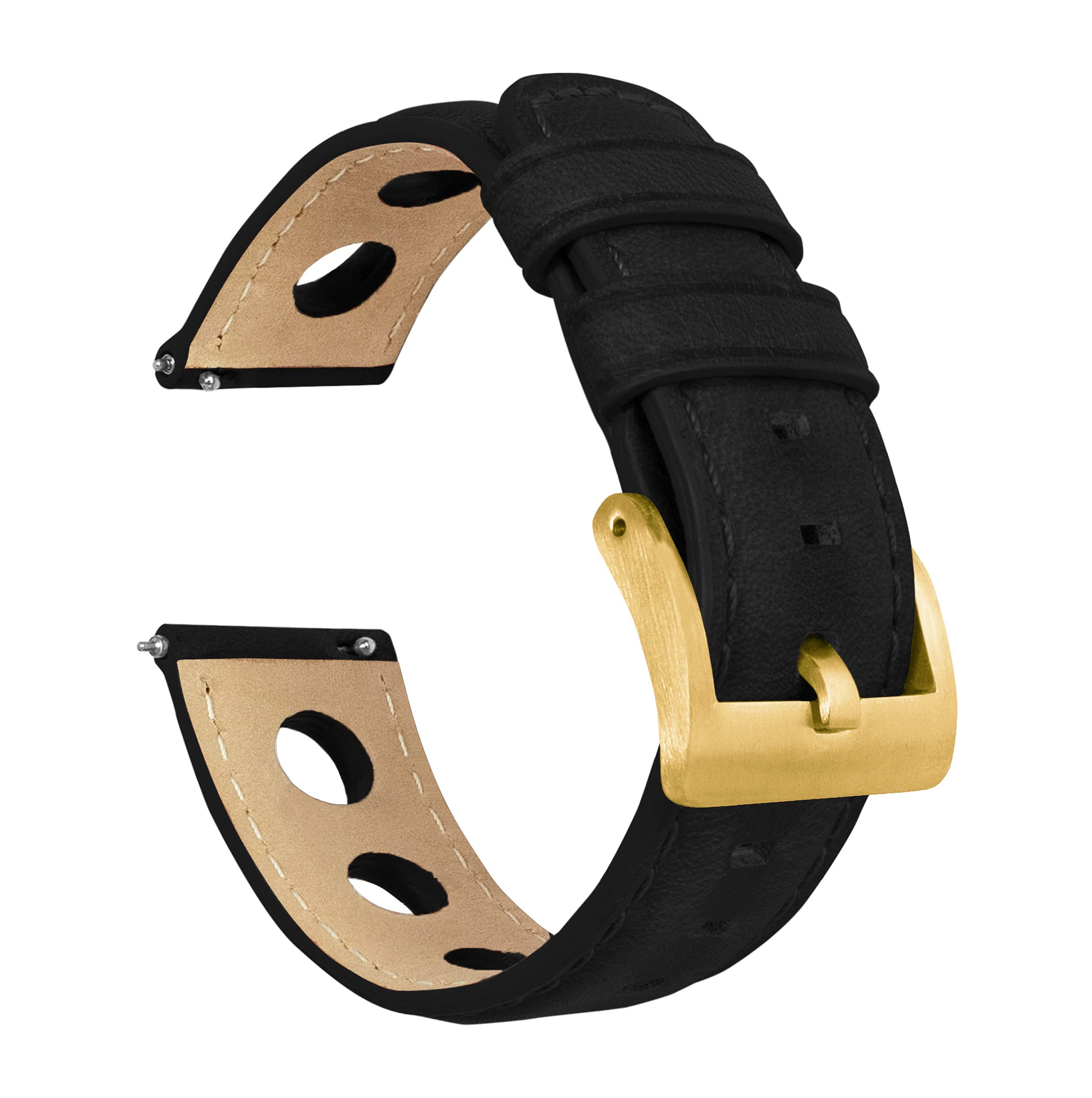 22mm Black - BARTON Rally Horween Leather Gold Buckle Watch Bands - Quick Release - Choose Strap Color &amp; Width