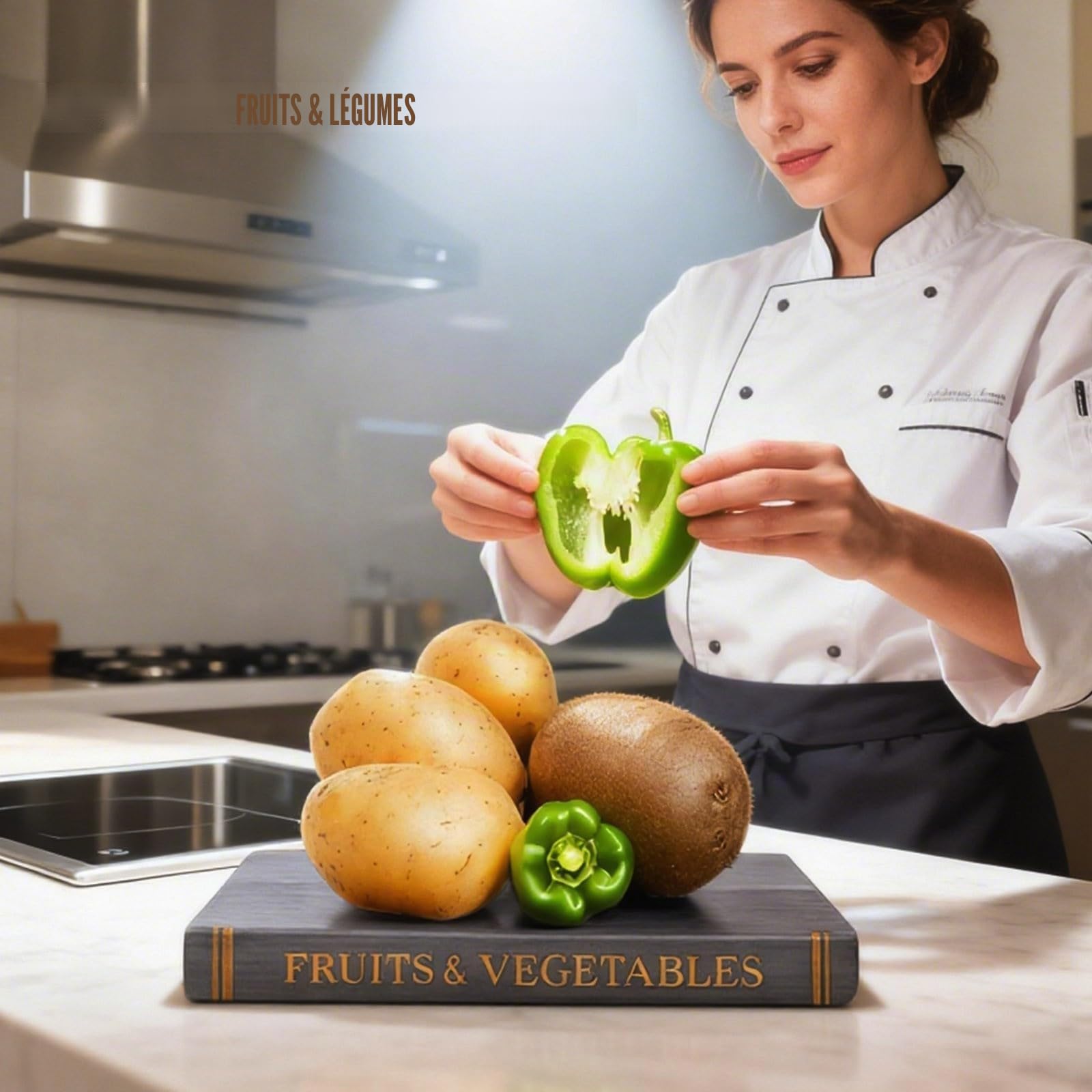 Planche à découper en forme de livre, lot de 3 planches en bois massif en forme de livre avec support en bois, pour les chefs amoureux de livres, fruits, légumes, viande, poisson, fromage et pain