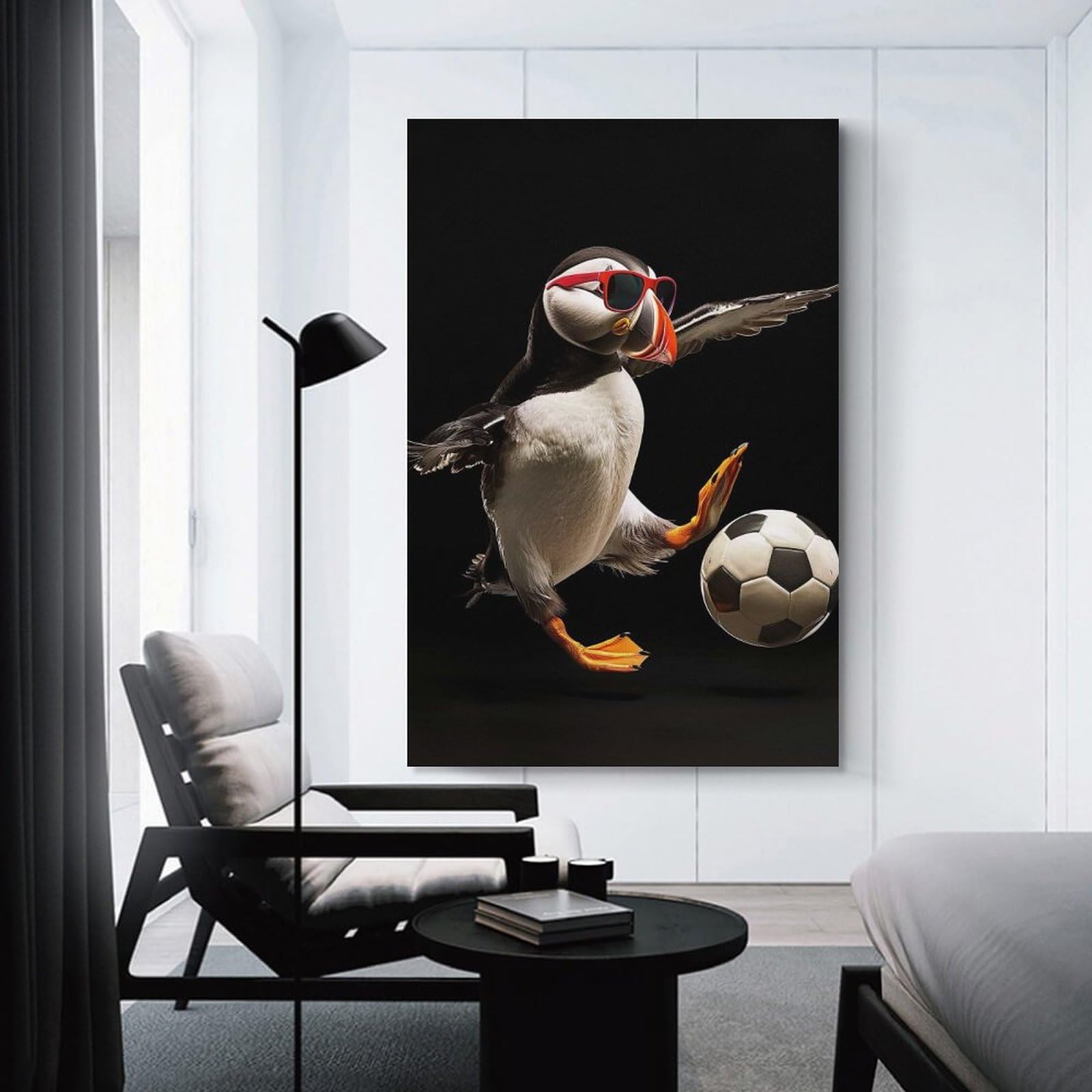 Junmoney Wall Picture Print Puffin Soccer Star, 08x12inch(20x30cm), for Wall Displays, Bedrooms Or Room Updates, Wall Decor Suited to Curated Displays