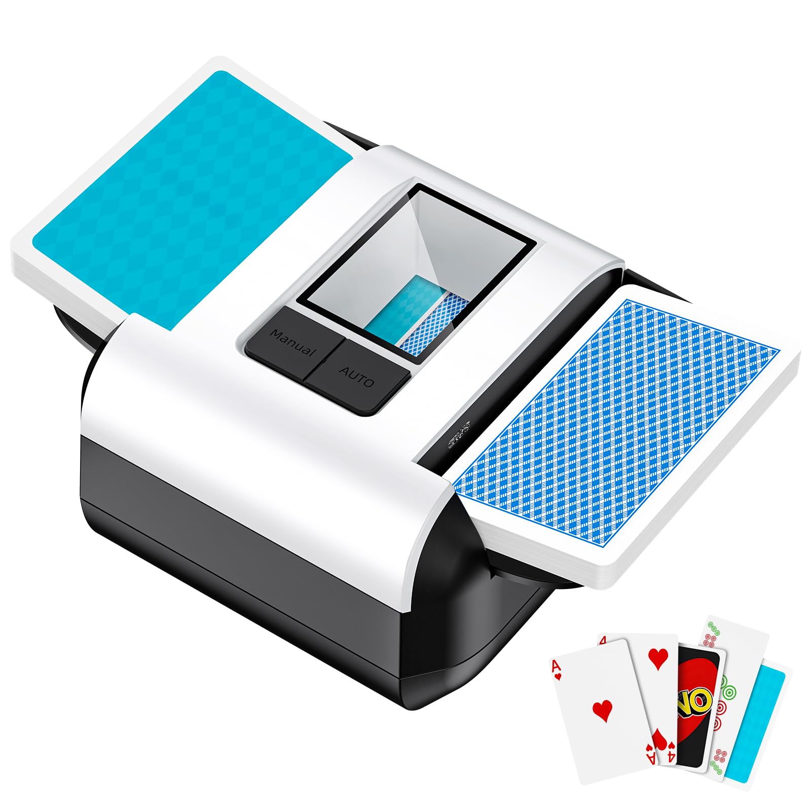 Gelabur Automatic Card Shuffler, Rechargeable card shuffler Machine for 1-2 Decks, Low Noise Dual mode electric card shuffler for UNO, Texas Hold’em, Blackjack, Skip-Bo, Phase 10