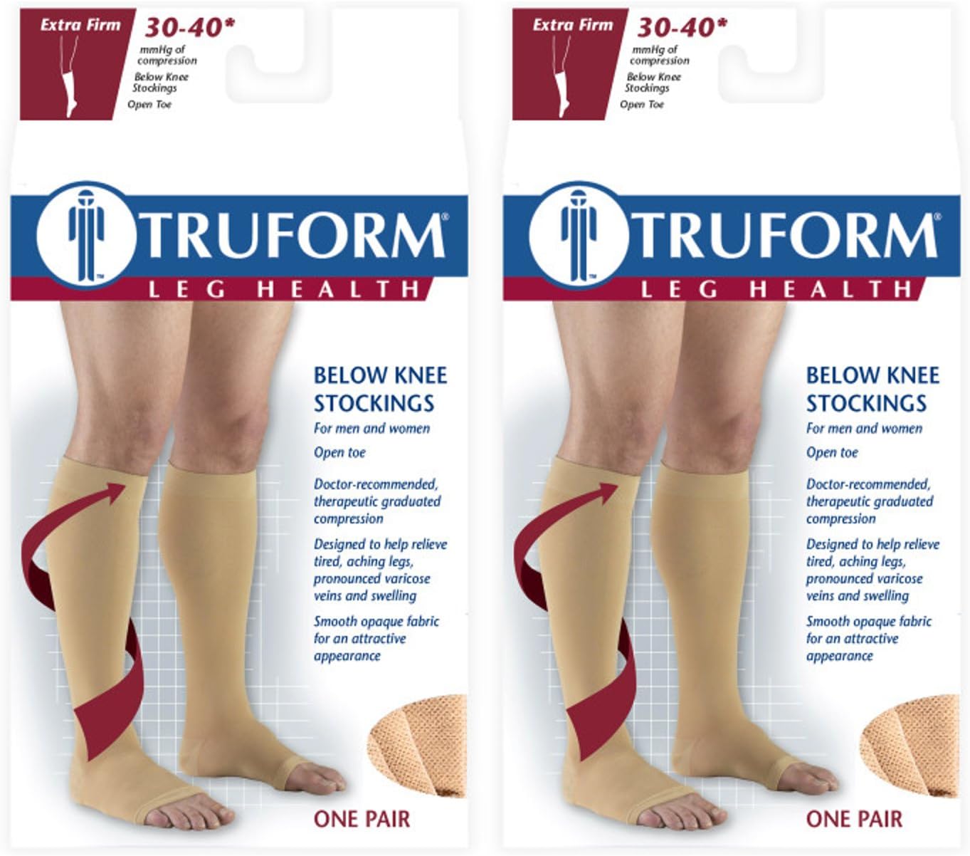 Truform Compression 30-40 mmHg Knee High Open Toe Stockings Beige, 3X-Large, 2 Count