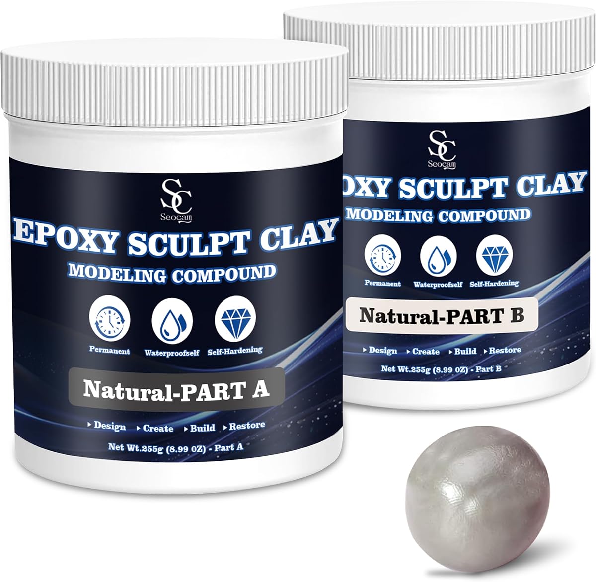 Epoxy Putty Sculpt Clay, 2 Part A & B for Sculpting, Modeling, Building, and Repairing, 1 Pound, Natural