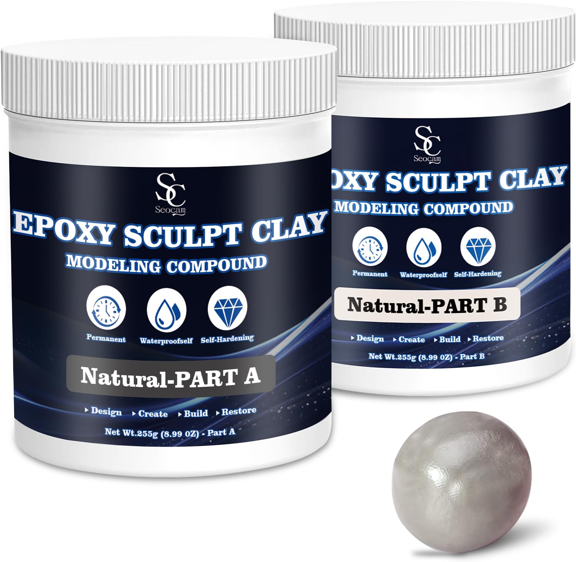 Epoxy Putty Sculpt Clay, 2 Part A & B for Sculpting, Modeling, Building, and Repairing, 1 Pound, Natural
