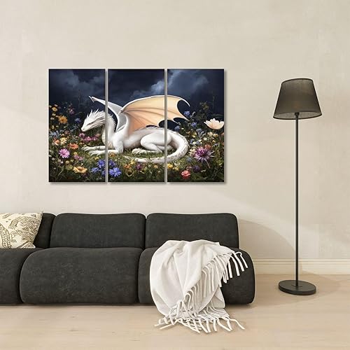 Miniatura 2 de 3 Piece Canvas Wall Art Fantasy Book Lover Dark Academia Vintage Antique Dragon Books Dragon Paintings Pictures abstract wall art for living room