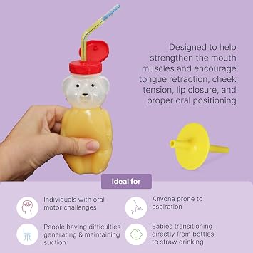 ARK Bear Bottle Kit to Teach Straw Drinking, Food-Grade Honey Bear Straw Cup with One-Way Valve, Sippy Cup Alternative