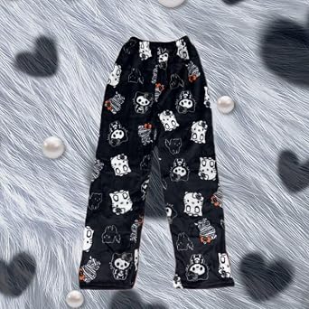 Womens Pyjama Pants - Flannel Pjs Bottoms for Women Long Cute Anime Cartoon Ultra Soft Comfort Fluffy Warm Pyjamas Y2K Kawaii Casual Home Lounge Trousers Pj Sleeping Pajamas Bottoms for Ladies Girls