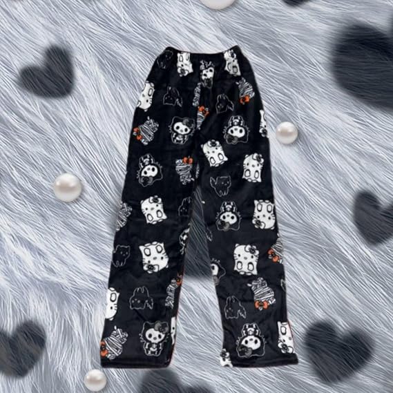 Womens Pyjama Pants - Flannel Pjs Bottoms for Women Long Cute Anime Cartoon Ultra Soft Comfort Fluffy Warm Pyjamas Y2K Kawaii Casual Home Lounge Trousers Pj Sleeping Pajamas Bottoms for Ladies Girls