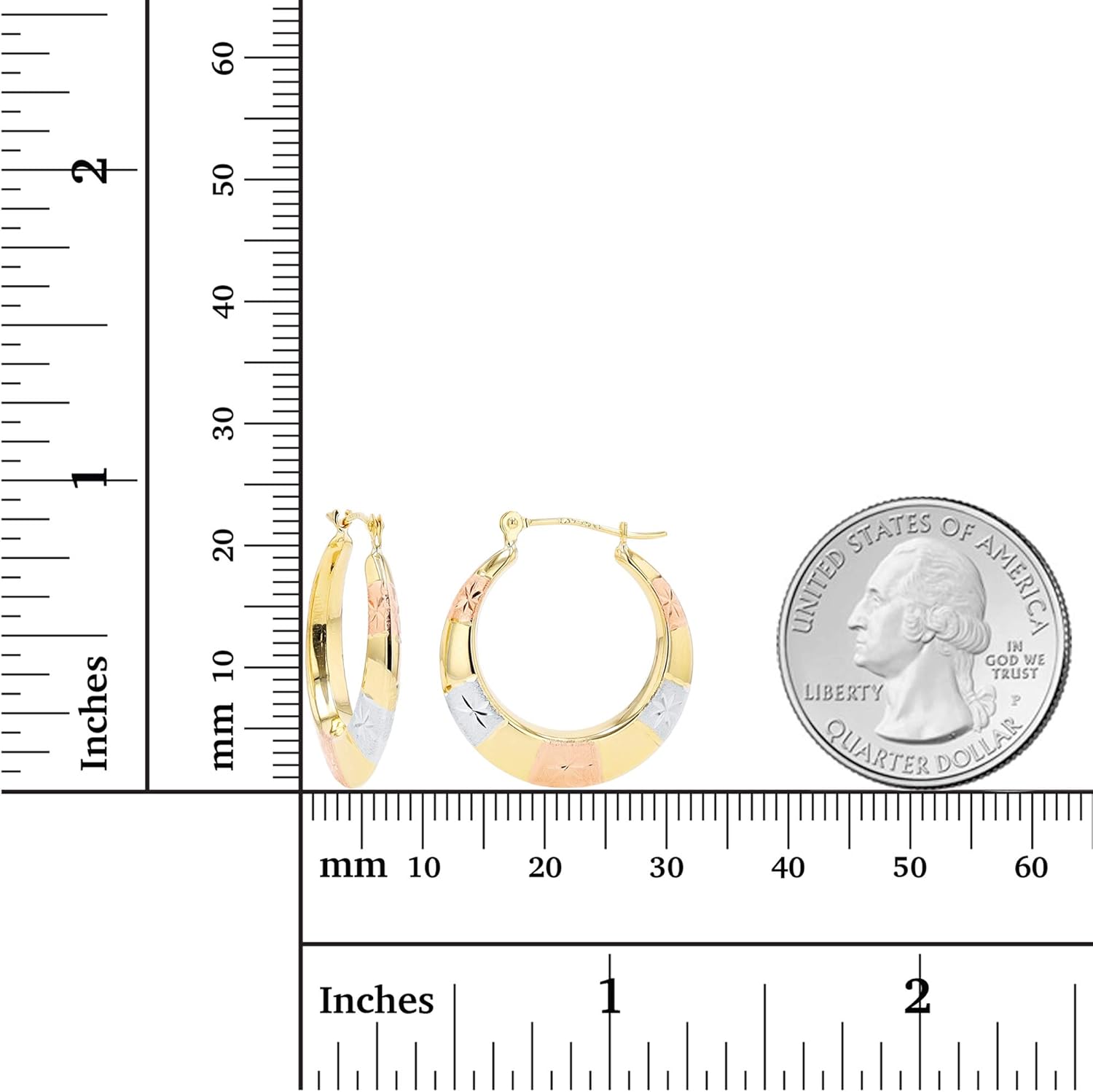 14K Gold Polished & Matte Diamond Cut Star Hoop Earrings For Women | 3.60x23mm Hoops | Earrings For Sensitive Ears | Solid Gold Earrings For Women - Image 4