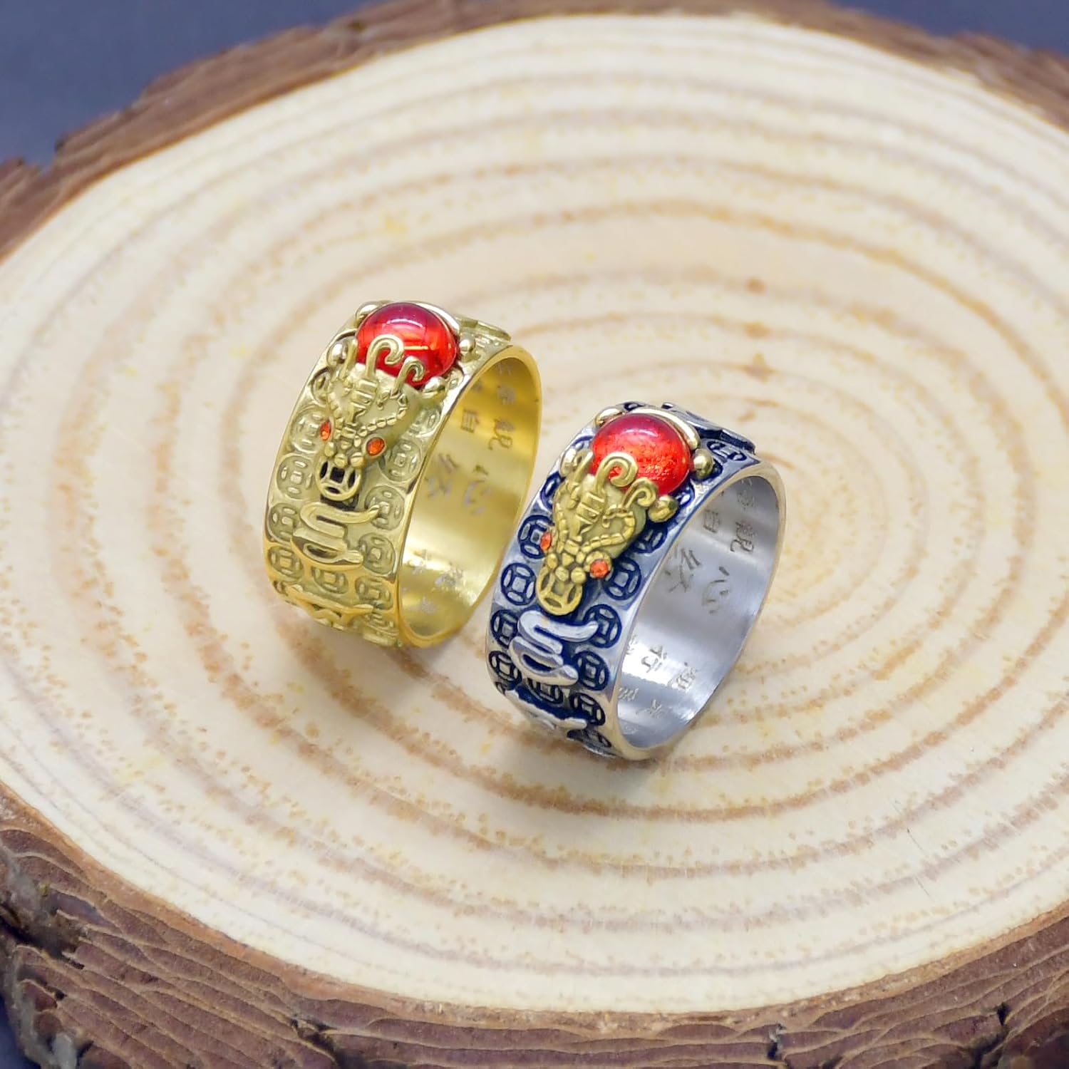 HJ HUAJ Feng Shui Ring Feng Shui PiXiu Mantra Ring PiXiu Rings Amulet Lucky Wealth Buddhist Jewelry Adjustable Ring for Women - Image 3