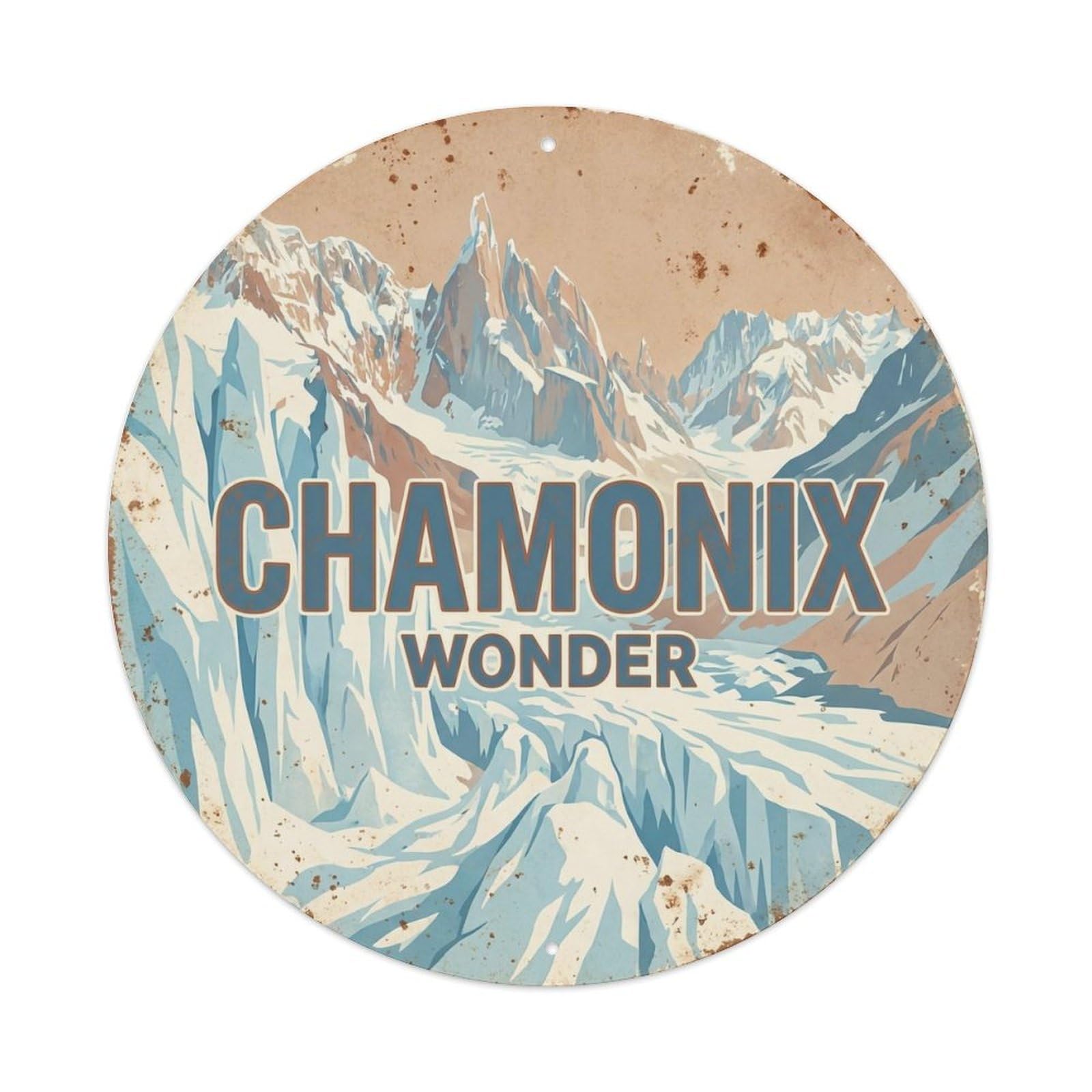 Vintage Travel Chamonix France Wonder Metal Tin Sign