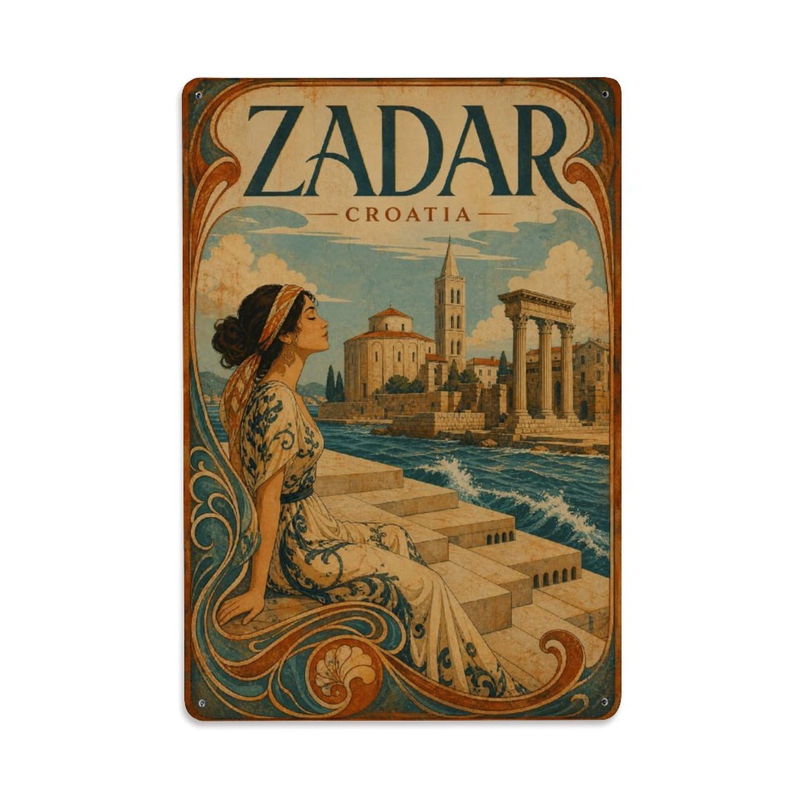 Vintage Travel Croatia Zadar Metal Tin Sign