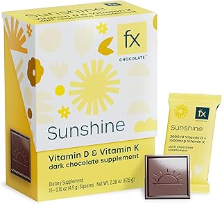 Fx Chocolate Sunshine - Vitamin D Sugar Free Chocolate for Mood, Immune & Bone Support - 2000 IU D3 with Vitamin K, Keto (Box of 15)