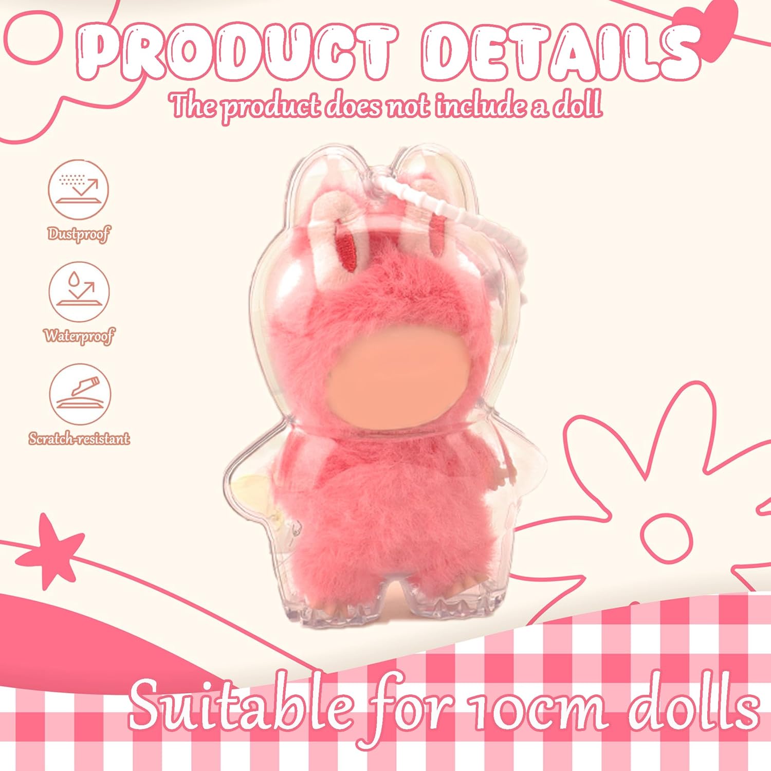 Asix Toy 10cm Doll Clear Display Case with Keychain,Plastic Protective Cover Compatible with Pin for Love 10cm Blind Box Figures,Portable Dustproof Waterproof (No Doll) (Clear)