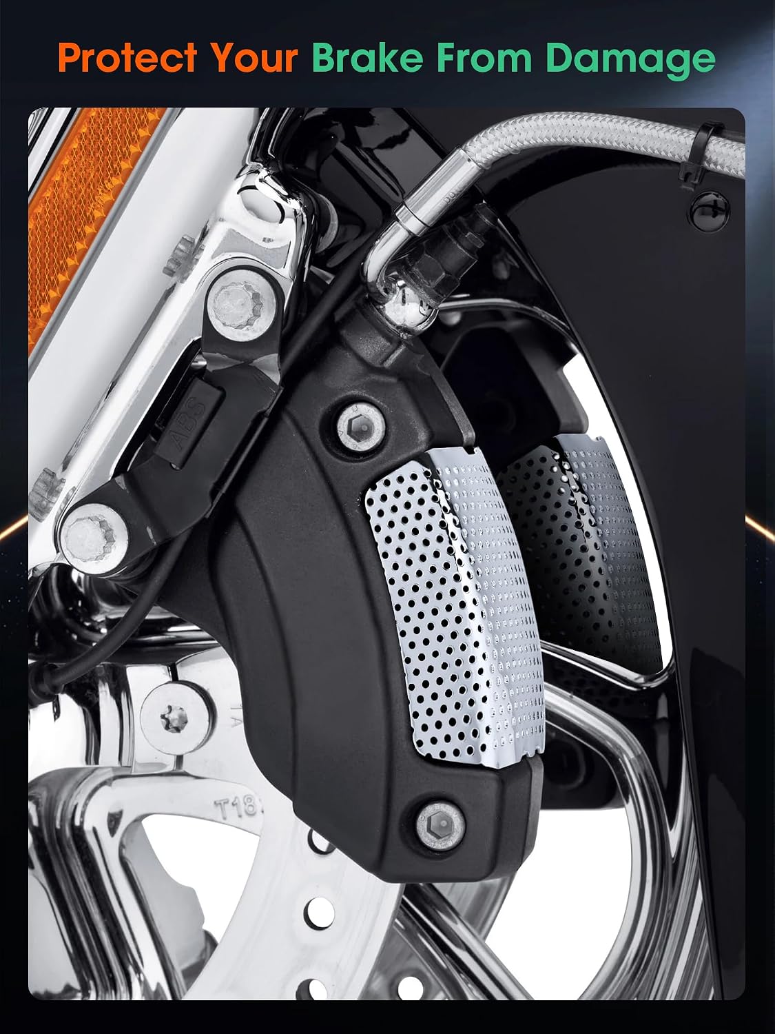 Front Brake Caliper Inserts, Brake Screen Caliper Covers Compatible for Harley Davidson Road King, Electra Glide, Street Glide, V-Rod 2006-2019