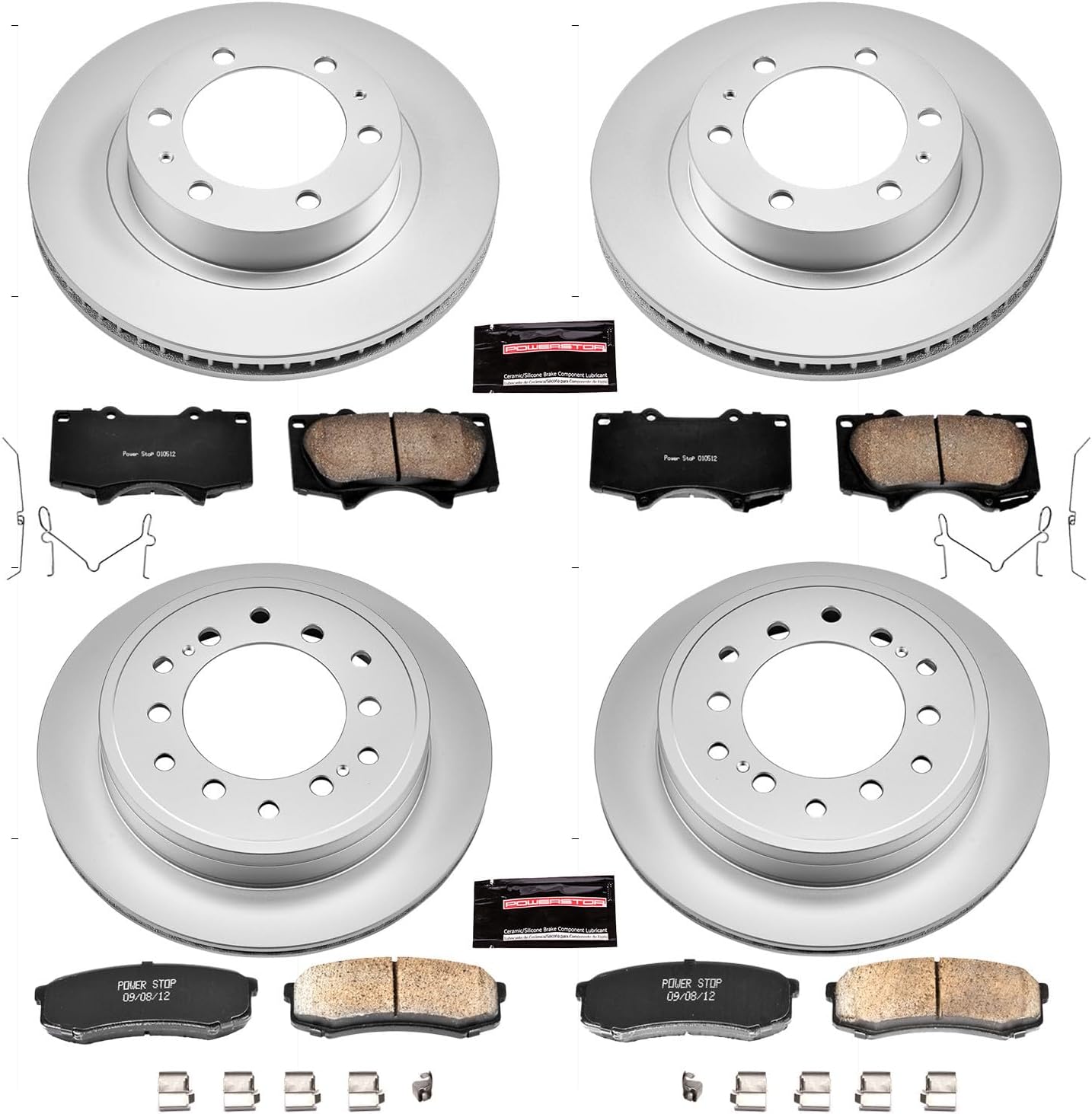 Power Stop CRK5805 Coated Brake Rotor & Ceramic Brake Pads- front & rear For Toyota FJ Cruiser 2010-2014 [Model Specific]