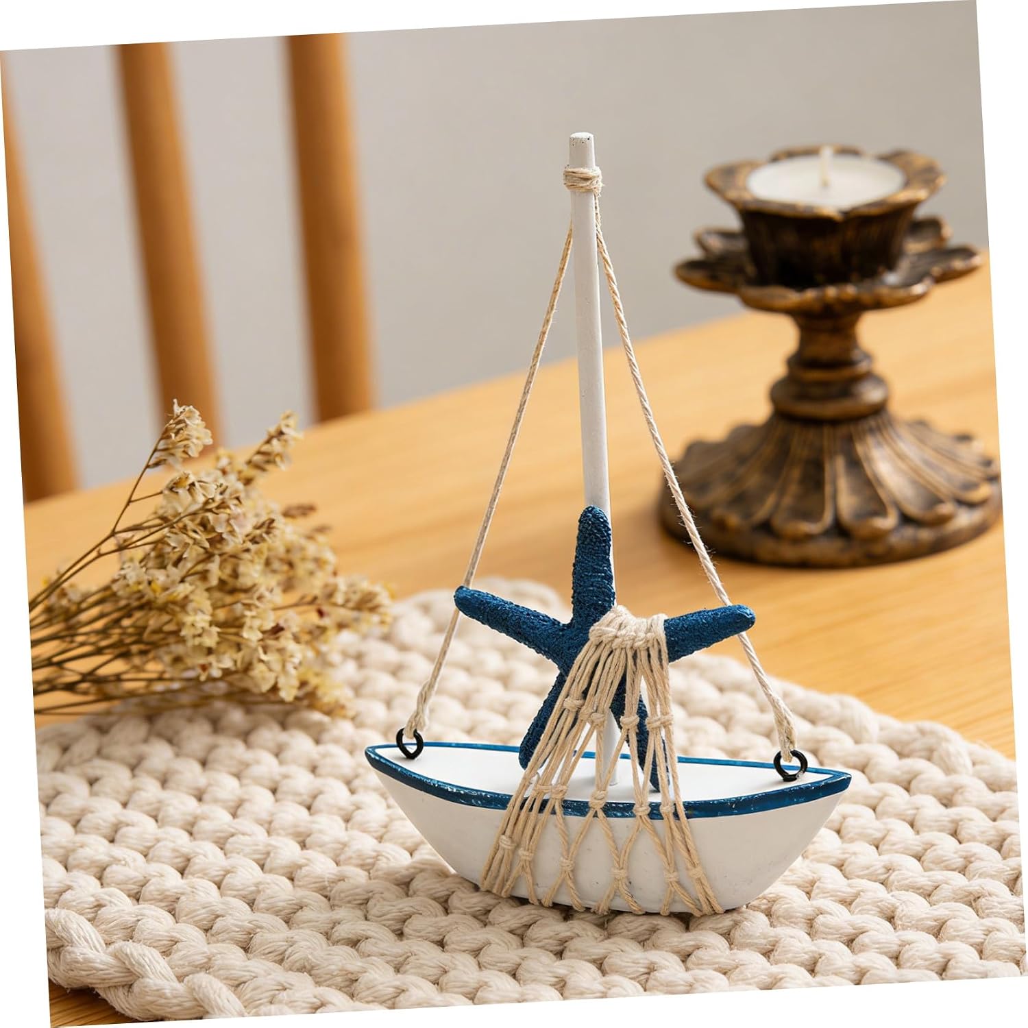 FUOYLOO Mini Sailboat Model Nautical Design Boat Wooden Miniature Sailboat Home Decoration Wood Craft Desktop Ornaments