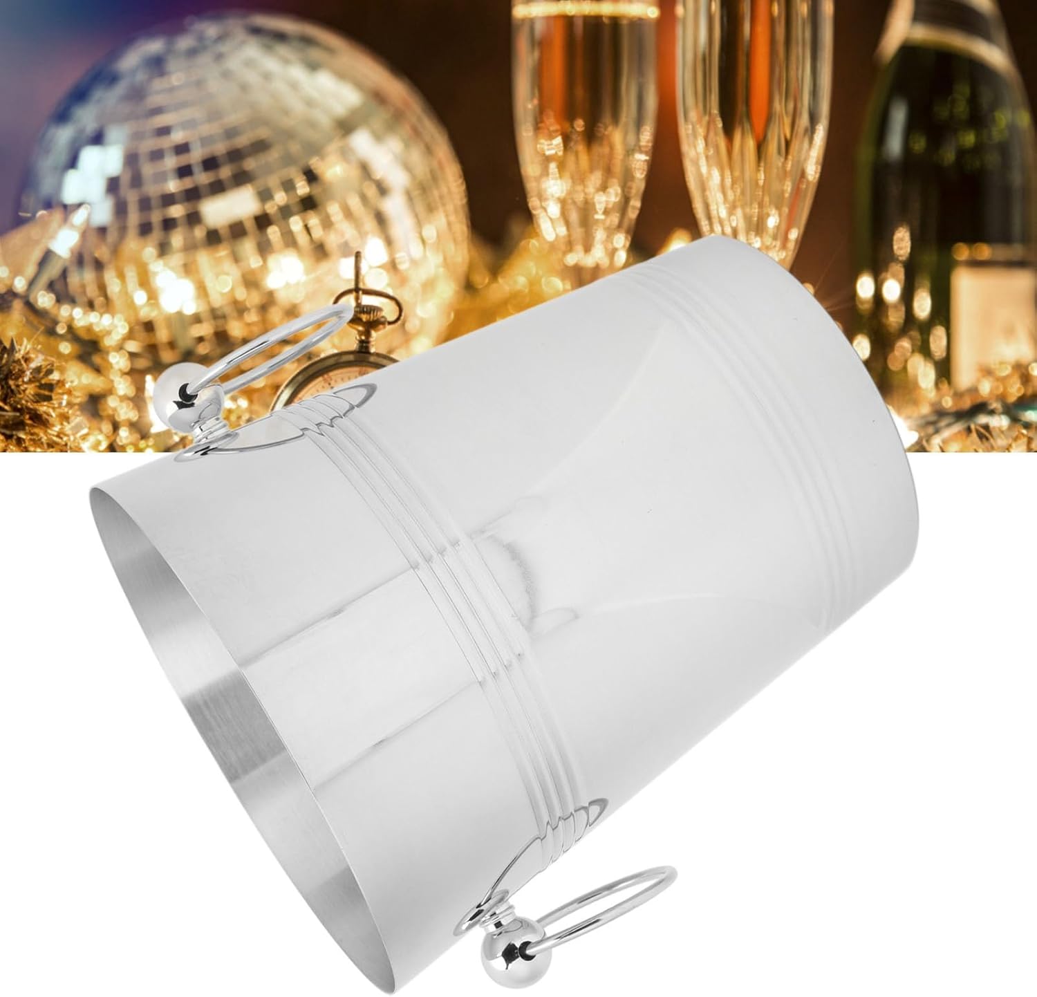 ビールシャンパンの屋外パーティーとピクニックのハンドル付きステンレス鋼ワインバケット大容量アイスバケツ (シルバーLサイズ)