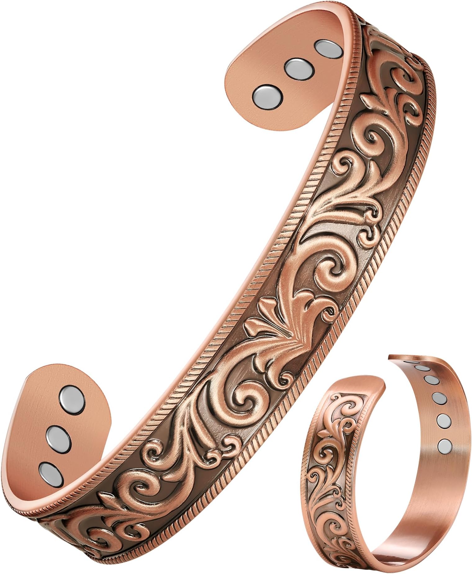 Feraco Pure Copper Bracelet for Men Women, Ultra Strength Magnetic Cuff Bangle for Men Women with 3500 Gauss Neodymium Magnets, 99.99% Copper Life Tree Jewelry, Adjustable
