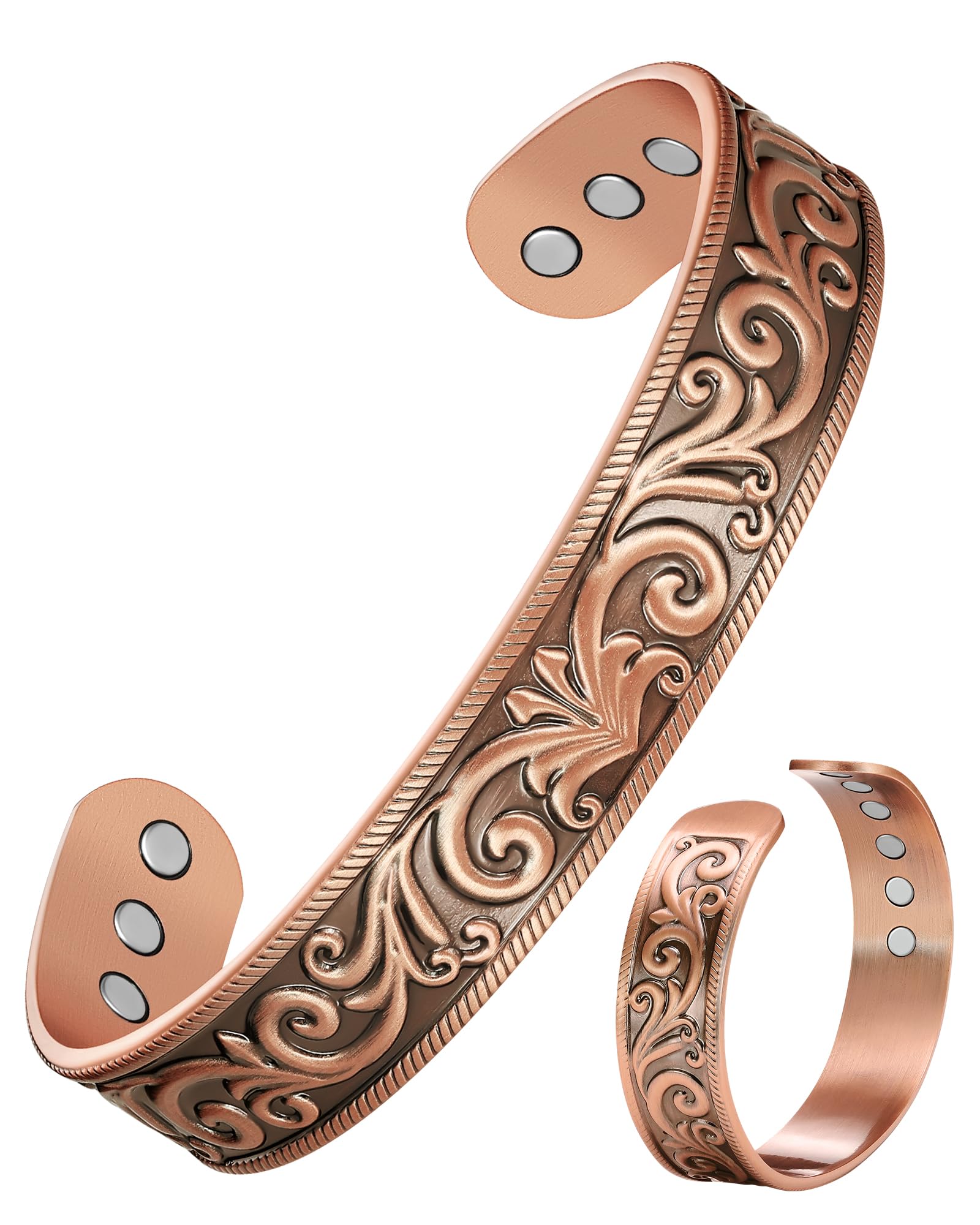 Feraco Pure Copper Bracelet for Men Women, Ultra Strength Magnetic Cuff Bangle for Men Women with 3500 Gauss Neodymium Magnets, 99.99% Copper Life Tree Jewelry, Adjustable