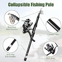 Vista 3 de Combo de carrete de caña de pescar, 2 cañas de pesca telescópicas de 6.89 pies, 2 carretes giratorios, juego de alicates de pesca con bolsa