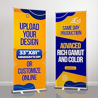 Custom Roll up Banner 24hr Production Portable & Personalized Display with travel case for Business and Trade Shows Advertising and Promotion