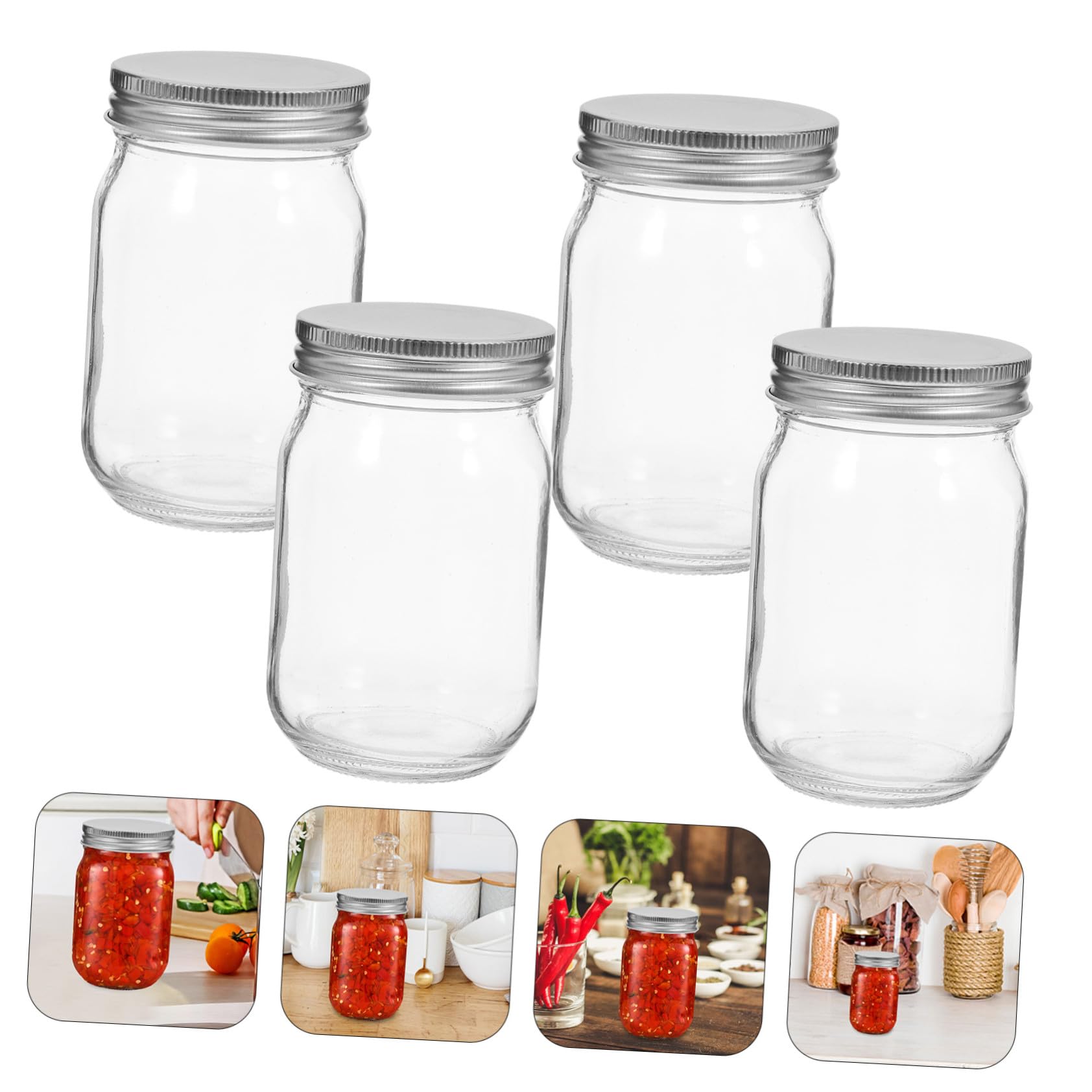 Gatuida 4pezzi Barattoli di Vetro con Coperchio Piccoli Contenitori Trasparenti per Marmellata e Spezie per Dispenser di Sciroppo e Sottaceti in Cucina o Casa