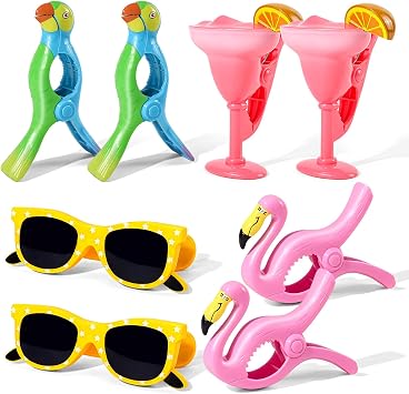 8 Pcs Towel Clips for Beach Chairs, Jumbo Size Beach Towel Clips Windproof Grip Secure Hang Towel Holder Clothes Pins Decorative Towel Clips for Pool, Cruise, Patio, Holiday TravelFlamingo Style