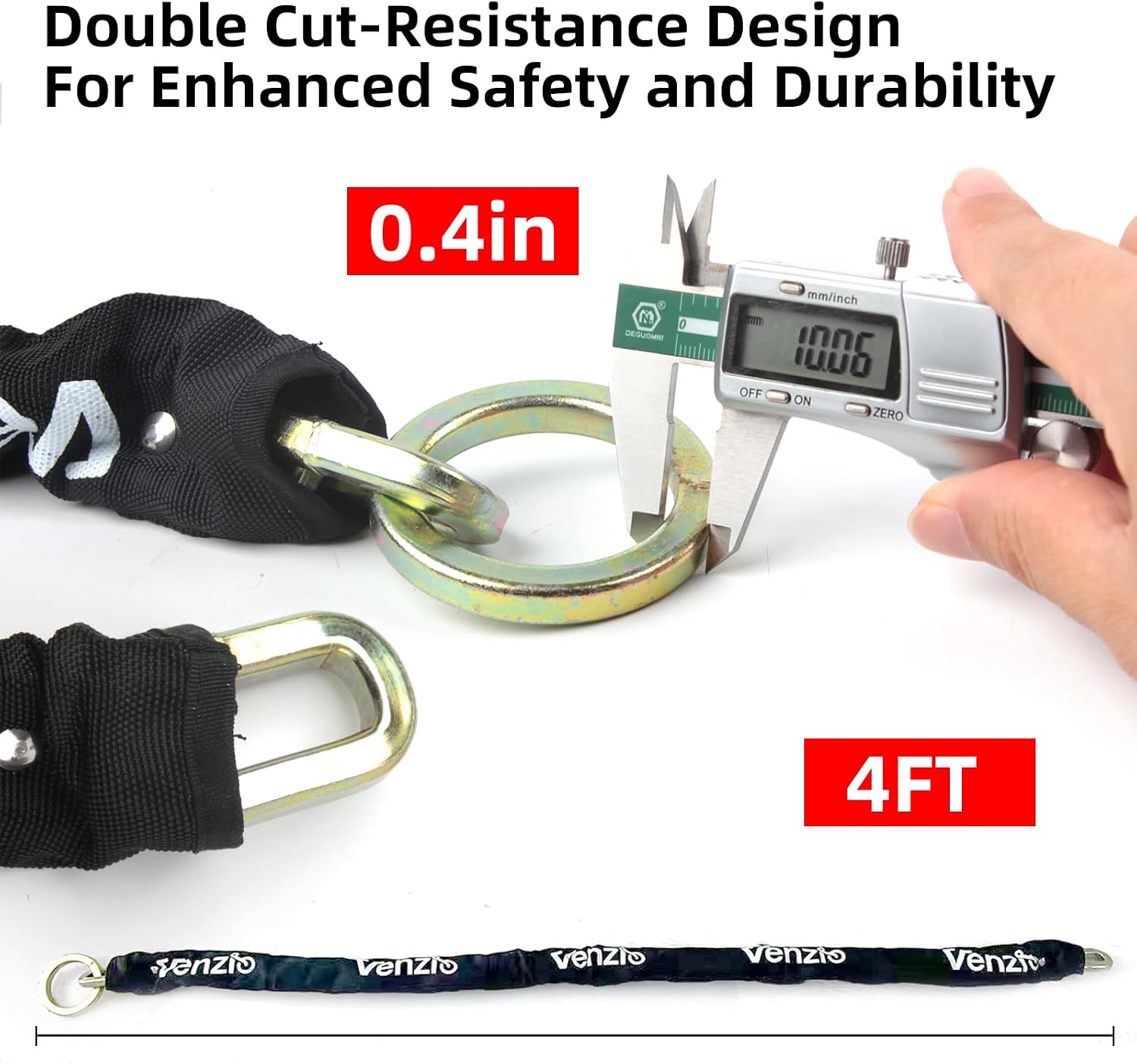 Venzio Motorcycle Bike Lock Heavy Duty 4ft 10mm Chain with 12mm U Lock | Hardened Steel Anti Theft Chain Combo with 2 Keys, Motorcycle & Scooter Lock with Protective Cover