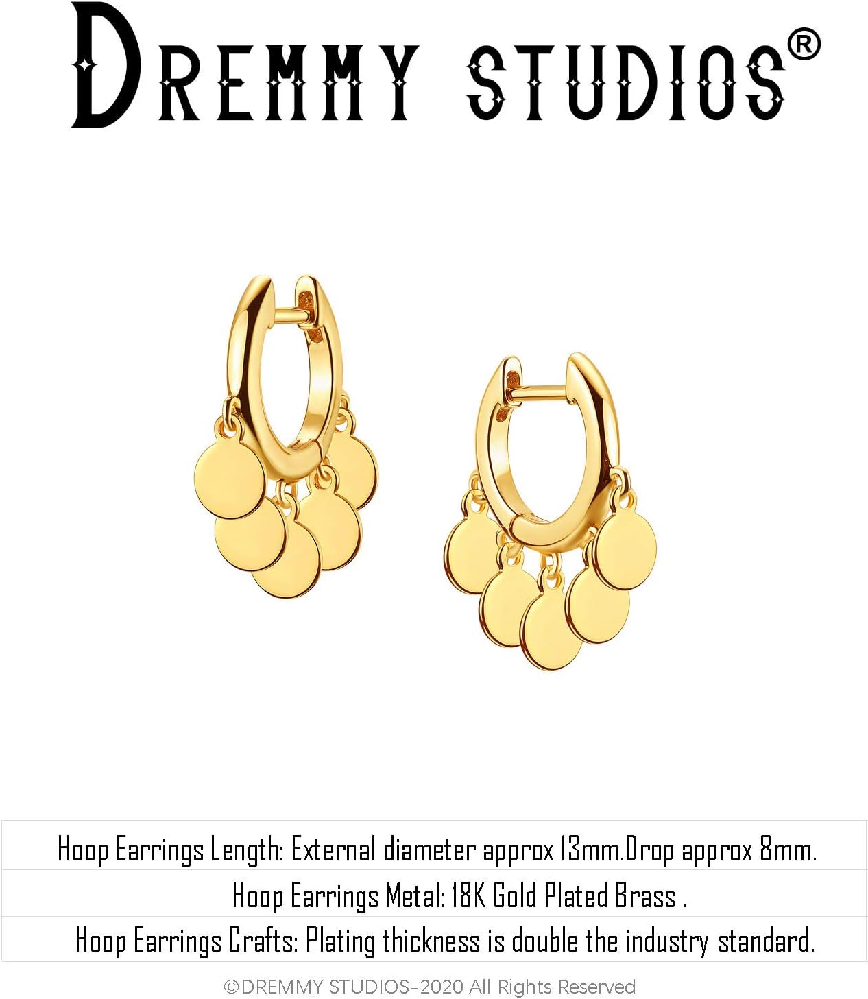 DREMMY STUDIOS Gold Dainty Huggie Hoop Earrings 18K Gold Plated Exquisite Open Tassel Dangle Charm Drop Sleeper Geometric Cross Coin Star Heart White CZ Simple Hypoallergenic Earrings for Women - Image 3