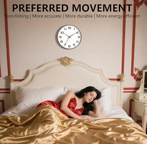 Miniatura 4 de Reloj de pared de grano de madera, silencioso sin tictac, funciona con pilas, 10 pulgadas, reloj digital de pared grande y fácil de leer, relojes