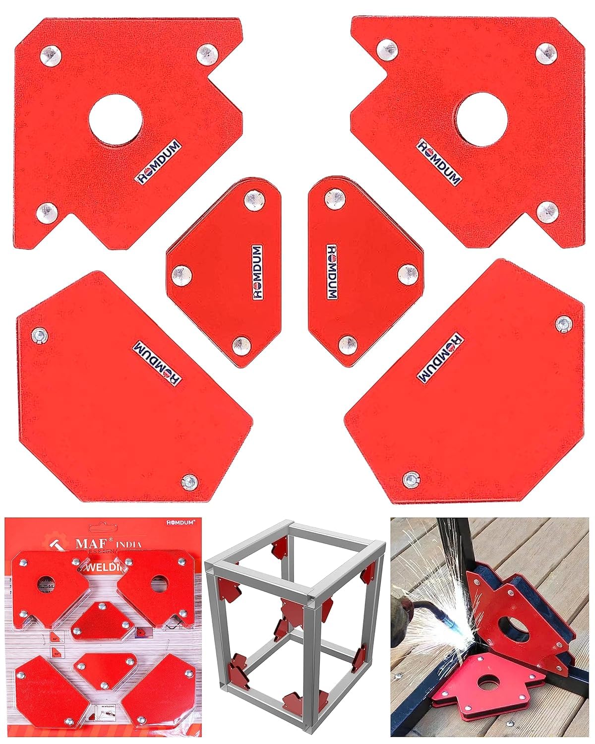 Homdum 6pc Multi Angle Magnetic Welding Holder Clamps Set 2x3 Inch Arrow, 2x Triangle, 2x Mini,Welding tools Strong Magnet Pull for Accurate Alignment fabrication Yellow/Red