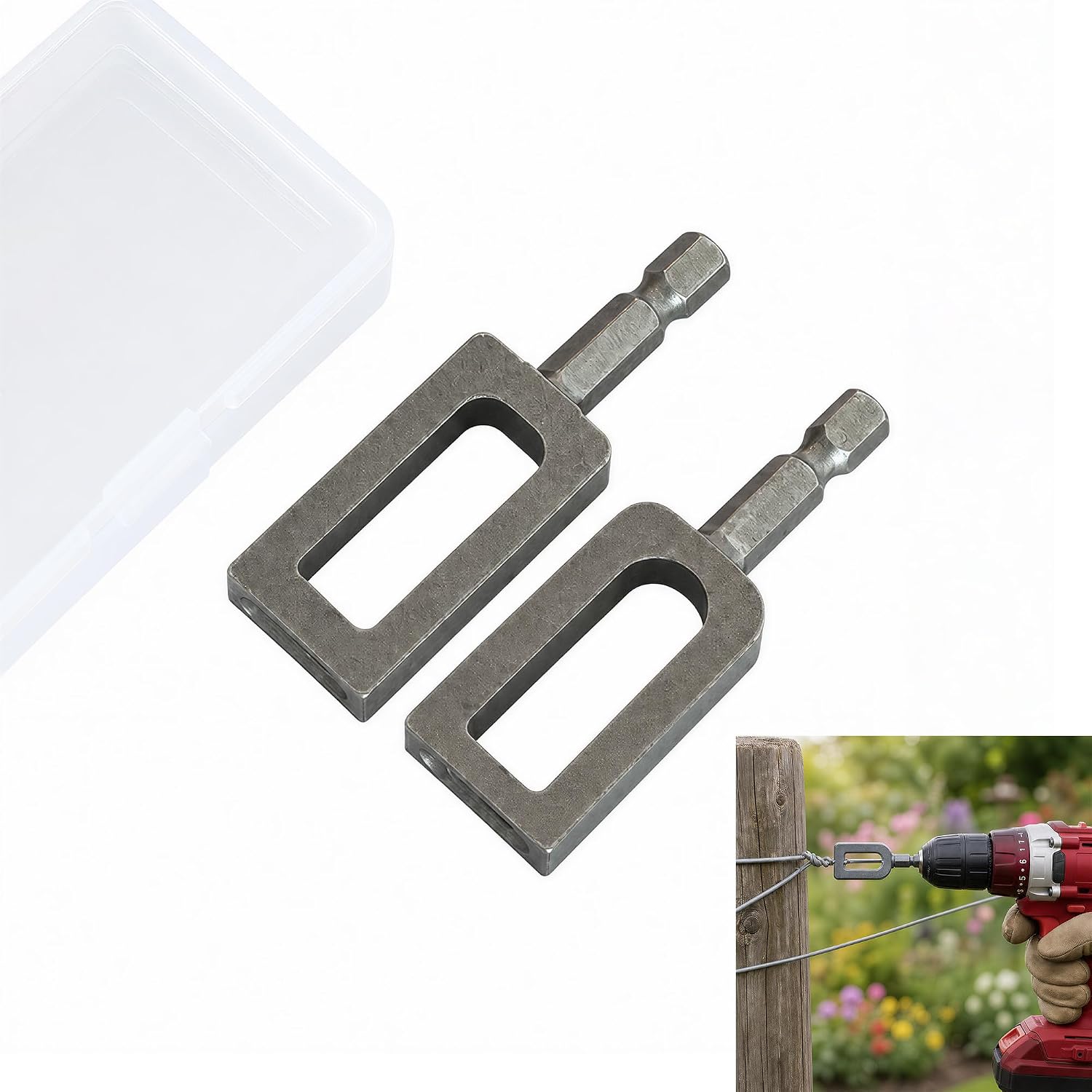 2 Pack Fence Wire Twister Tool for Drill, Heavy Duty Wire Twisting Tool for 9 & 11 Gauge Fence Wire, 1/4" Hex Shank Drill Attachment for Fence Repair, Rebar Tying, Ranch & Construction