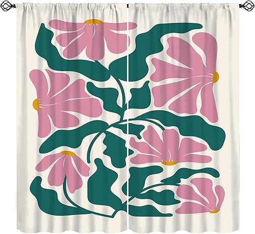 Miniatura 11 de Cortinas florales retro de los años 70, tratamiento de ventana abstracto geométrico hippie floral de mediados de siglo, cortinas con aislamiento