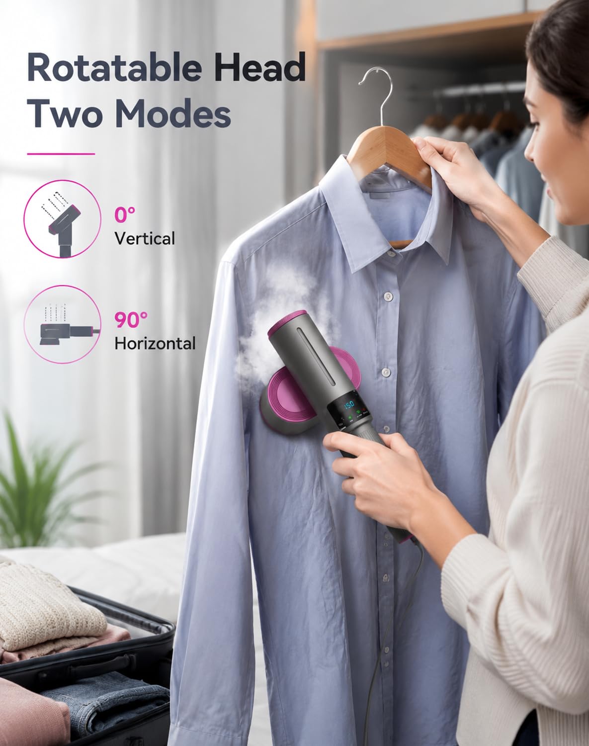 Flexsteam 2 in 1 Travel Steamer Iron Foldable Handheld Garment Steamer | Compacto y Portátil, Uso en Viajes, Diseño Plegable, 2 en 1