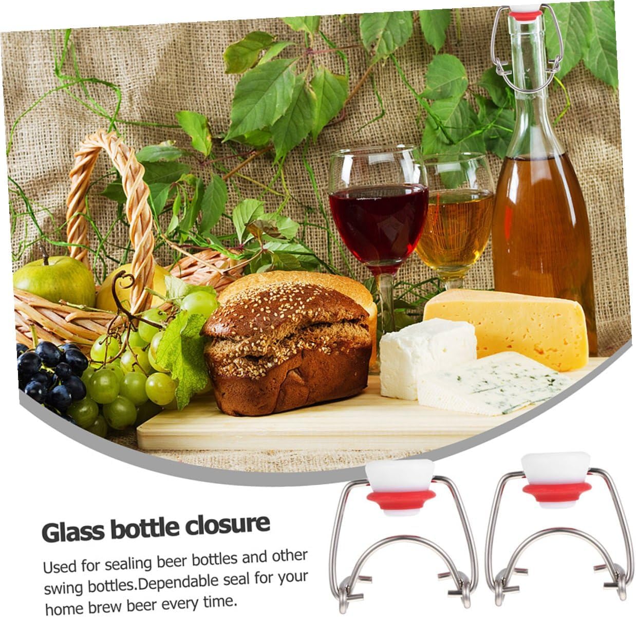 6pcs Stainless Steel Swing Top Bottle Caps Airtight Flip Stopper Replacement Caps for Beer Brewing and Home Bottling with Red Half-cover Spring Lock