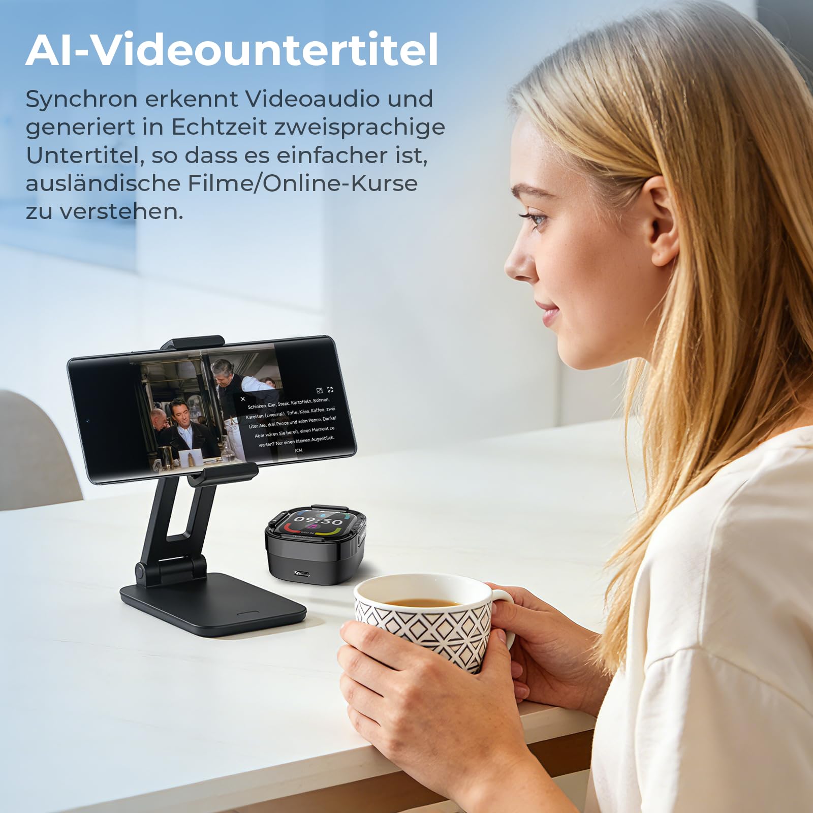 NE70 KI Übersetzer Kopfhörer mit LCD, 150 Sprachen, Bluetooth 6.0, 60 Std Akkulaufzeit