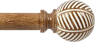 Zeerobee Wood Curtain Rods for Windows 48 to 84, 1 Inch Heavy Duty Drapery Rods with Imitation Wood Grain Leaf Pattern Finials, Indoor/Outdoor Modern Curtain Pole, 32"-86", Coffee Brown