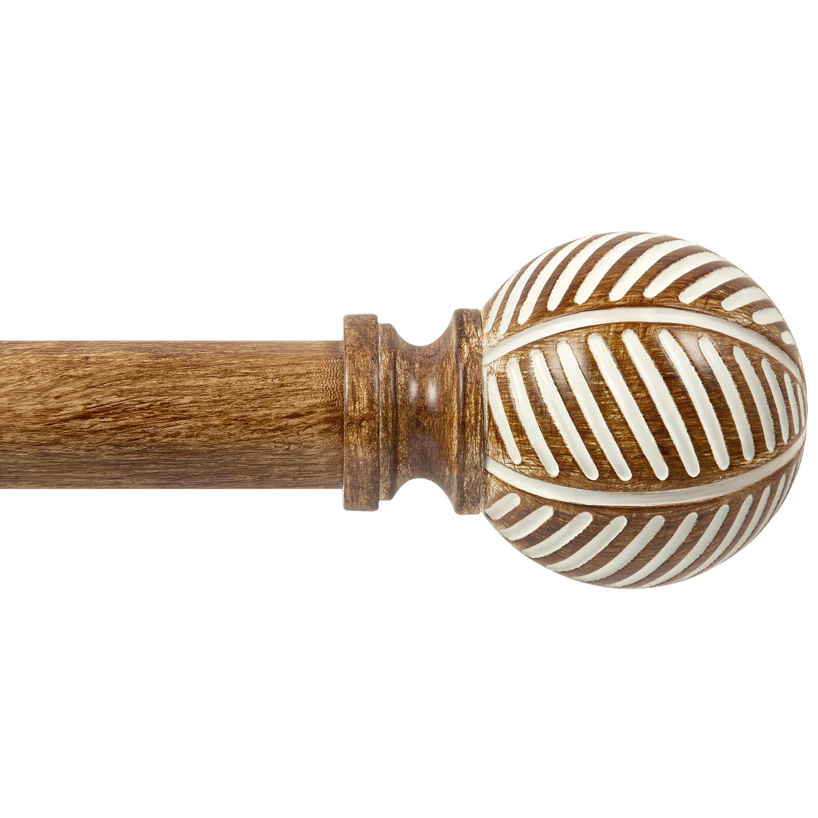 Zeerobee Wood Curtain Rods for Windows 66 to 120, 1 Inch Heavy Duty Drapery Rods with Imitation Wood Grain Leaf Pattern Finials, Indoor/Outdoor Modern