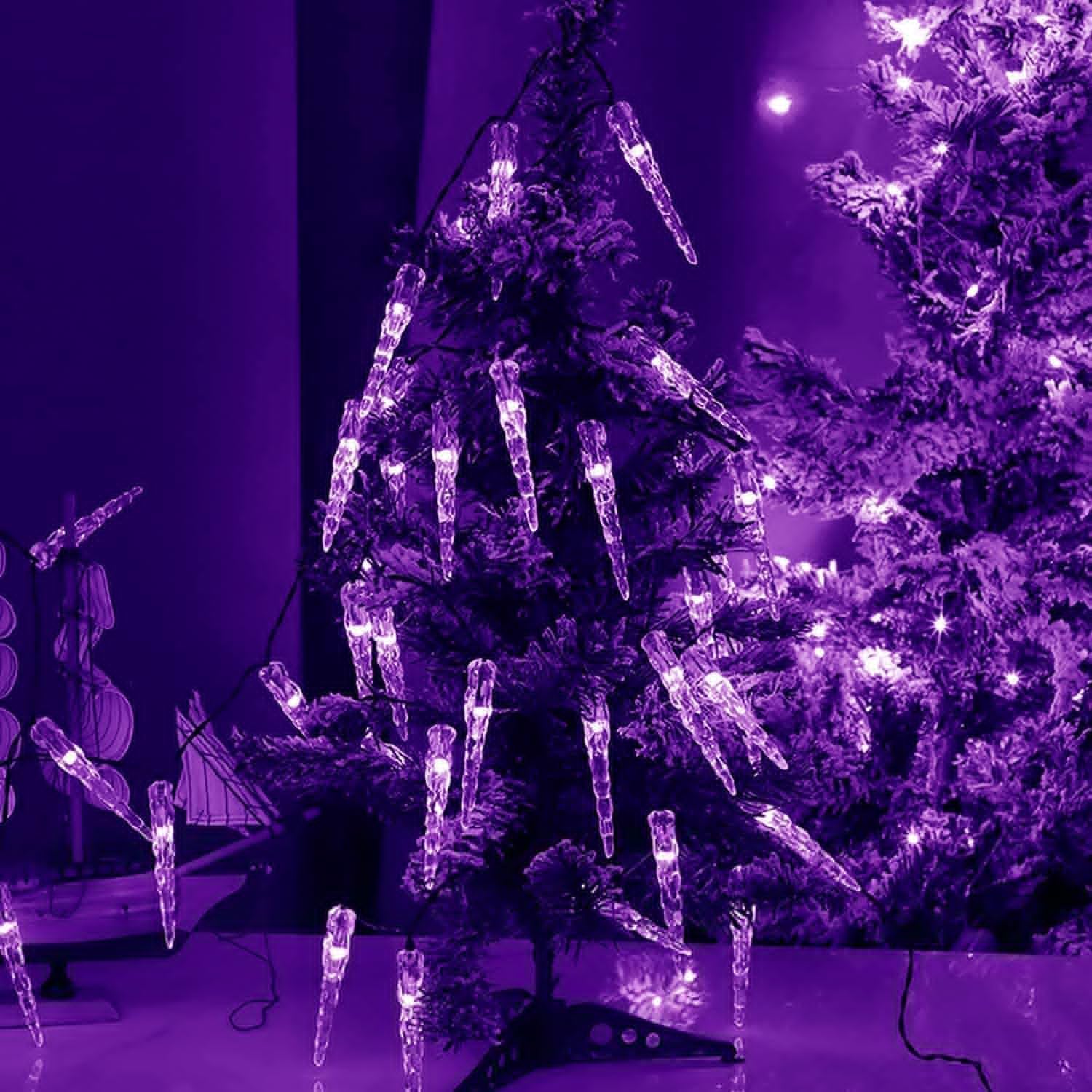 Luzes de hadas de hielo led, cortina de iluminación de hadas de hielo de plástico operada por batería de 10m 80LED para jardín césped boda vacaciones decoración de fiesta de interior (Púrpura)