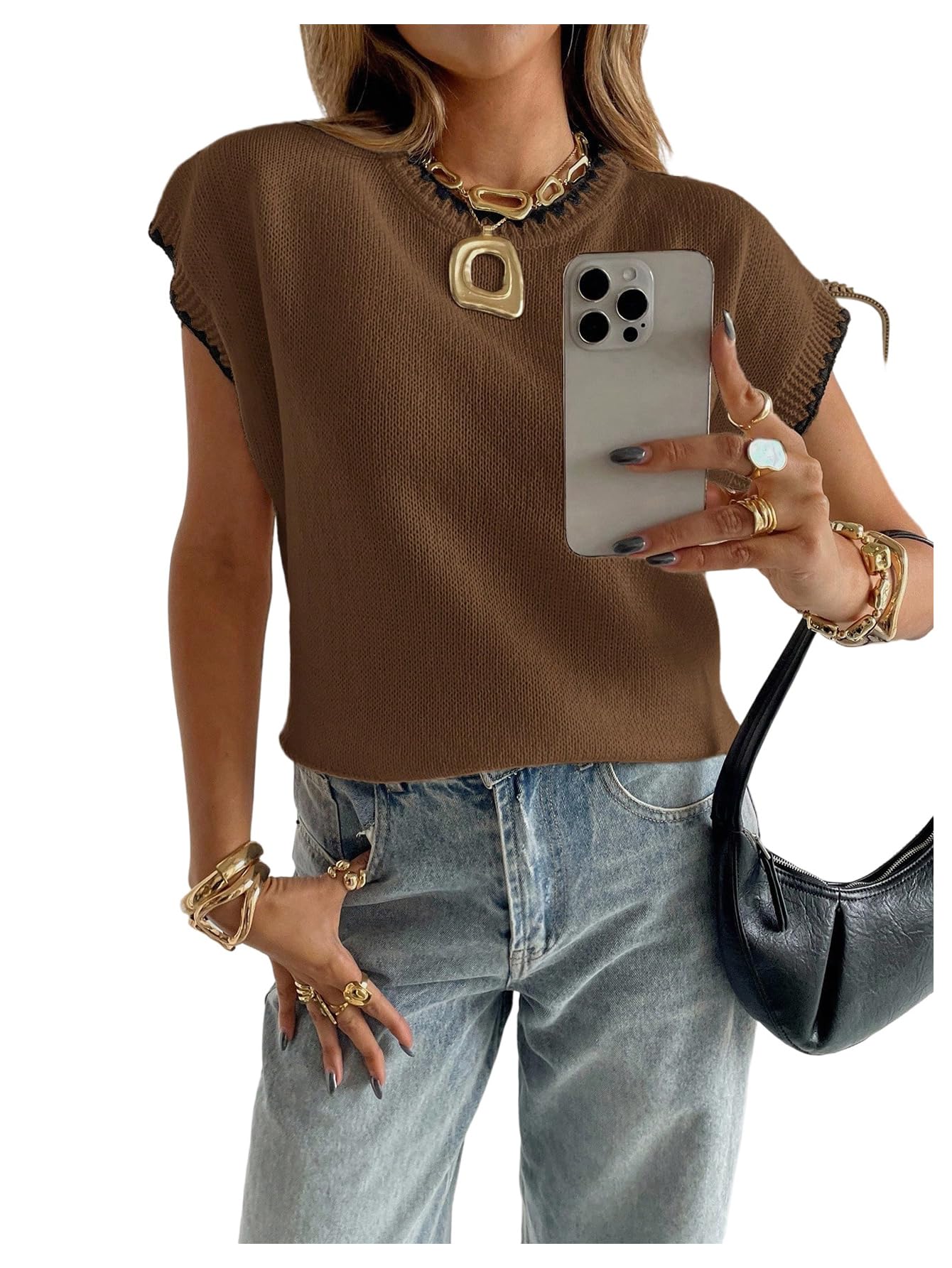 Verdusa Womens Quiet Luxury Clothes Boho 3D Floral Sweater Vest Sleeveless Knit Tops