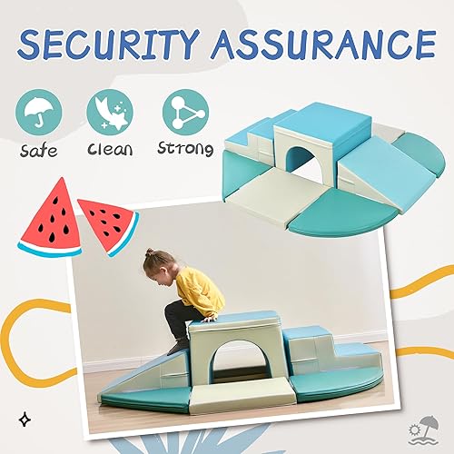 Miniatura 3 de Merax Juguetes de escalada de interior para niños pequeños, 9 piezas de bloques de escalada de espuma para subir y gatear túnel suave juego (9