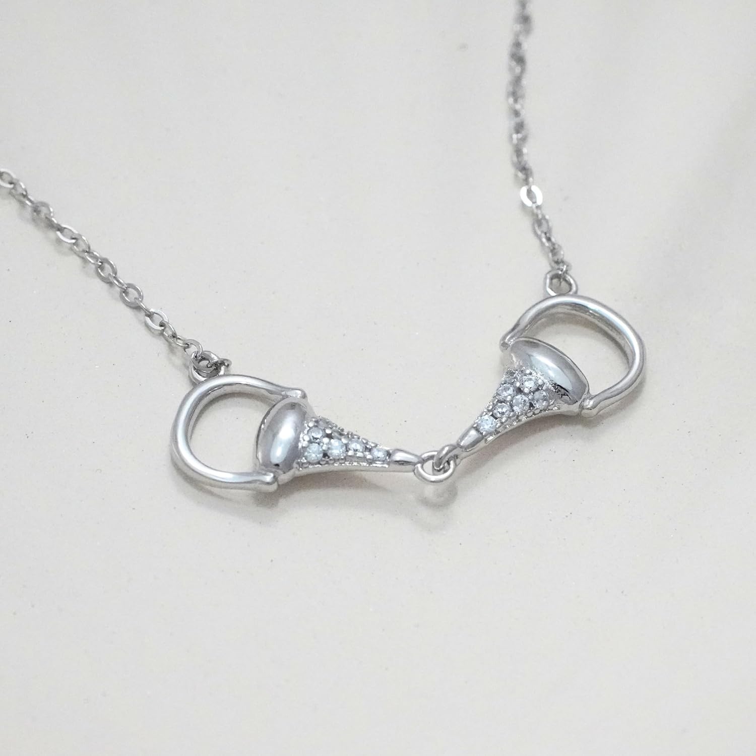 Statement 925 Sterling Silver Horse Necklace with Sparkly Gemstones. Horizontal Horsebit Pendant Necklaces in Silver, 18K Gold, or Rose Gold - Image 5